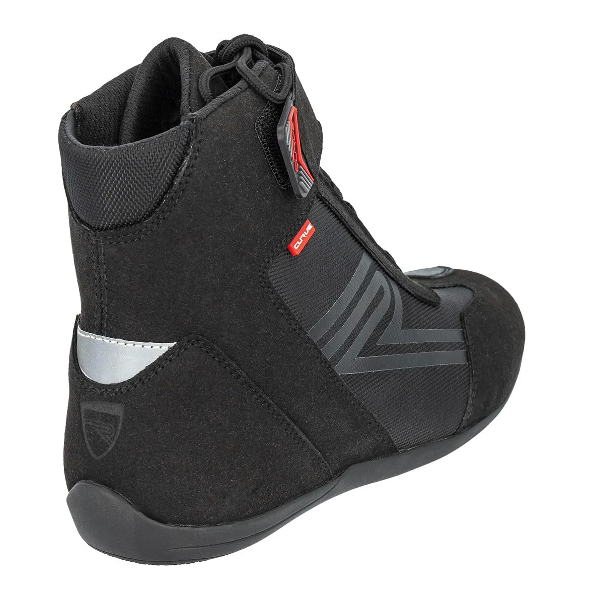 CURVE Botas moto Radium Negro, Micro amara, Protección cambio, tobillo y talón, Cierre autoadherente con cordones, Suela antideslizante, Adultos, Hombre, Mujer, CE