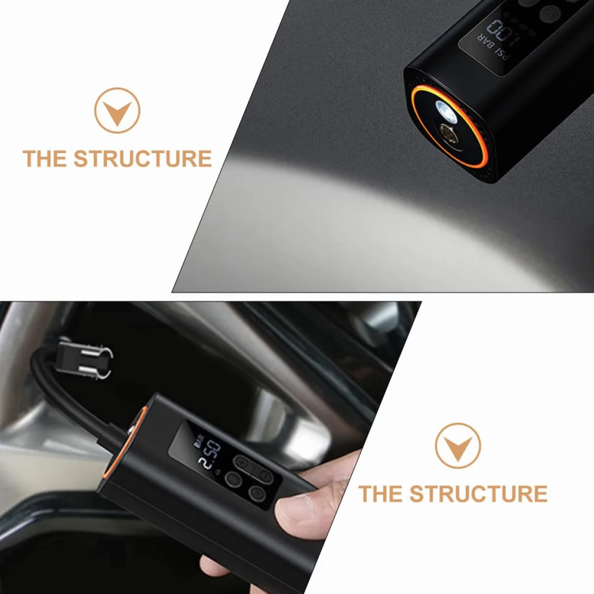 MAGICLULU Inflador de Neumáticos Linterna para Coche y Bicicleta Portátil y Compresor Eléctrico Pantalla Digital Ligero para Camping | Auto Stop a Presión Preajustada, para Coche y Bicicleta, Uso en Senderismo y Camping