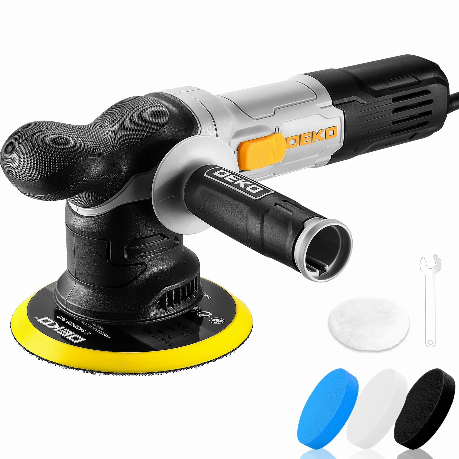 DEKOPRO 800W Pulidora de Doble Acción 150MM Almohadilla Abrasiva 6 Velocidades Variables 9MM Orbital