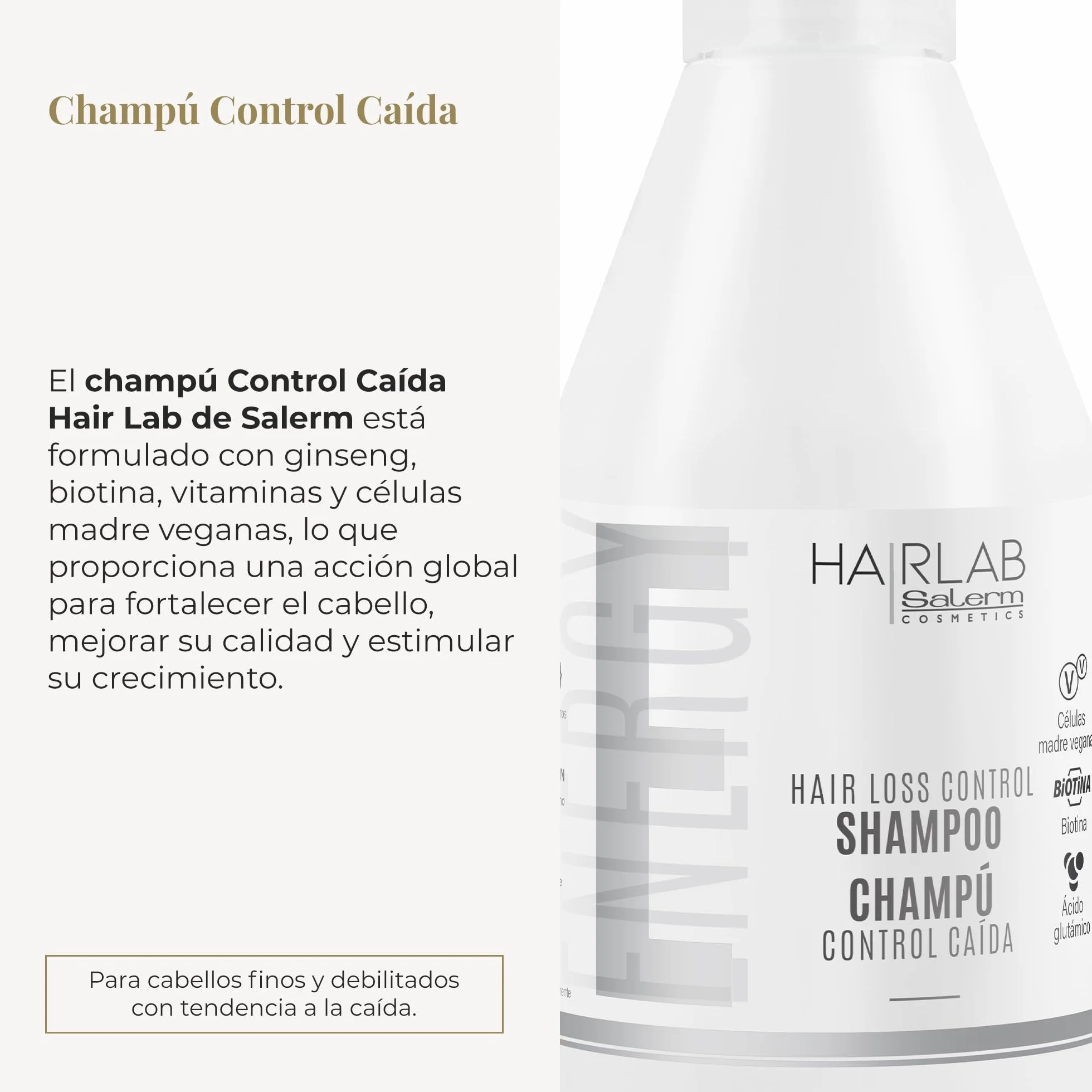 SALERM Champú Anticaída Control Caída Hair Lab 300 ml Fortalece Cabello Fino y Debilitado con Ginseng, Biotina y Vitaminas