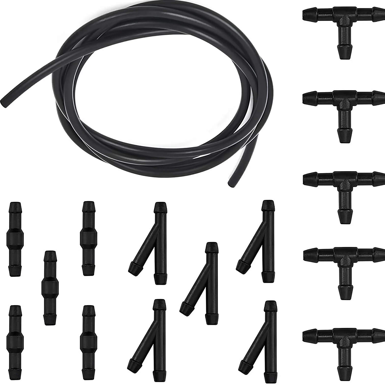 Manguera Limpiaparabrisas Coche, CTRICALVER 5m Juego Manguera de Agua Limpiaparabrisas, Manguera Flexible de Silicona, con 15 Conector Manguera (Negro)