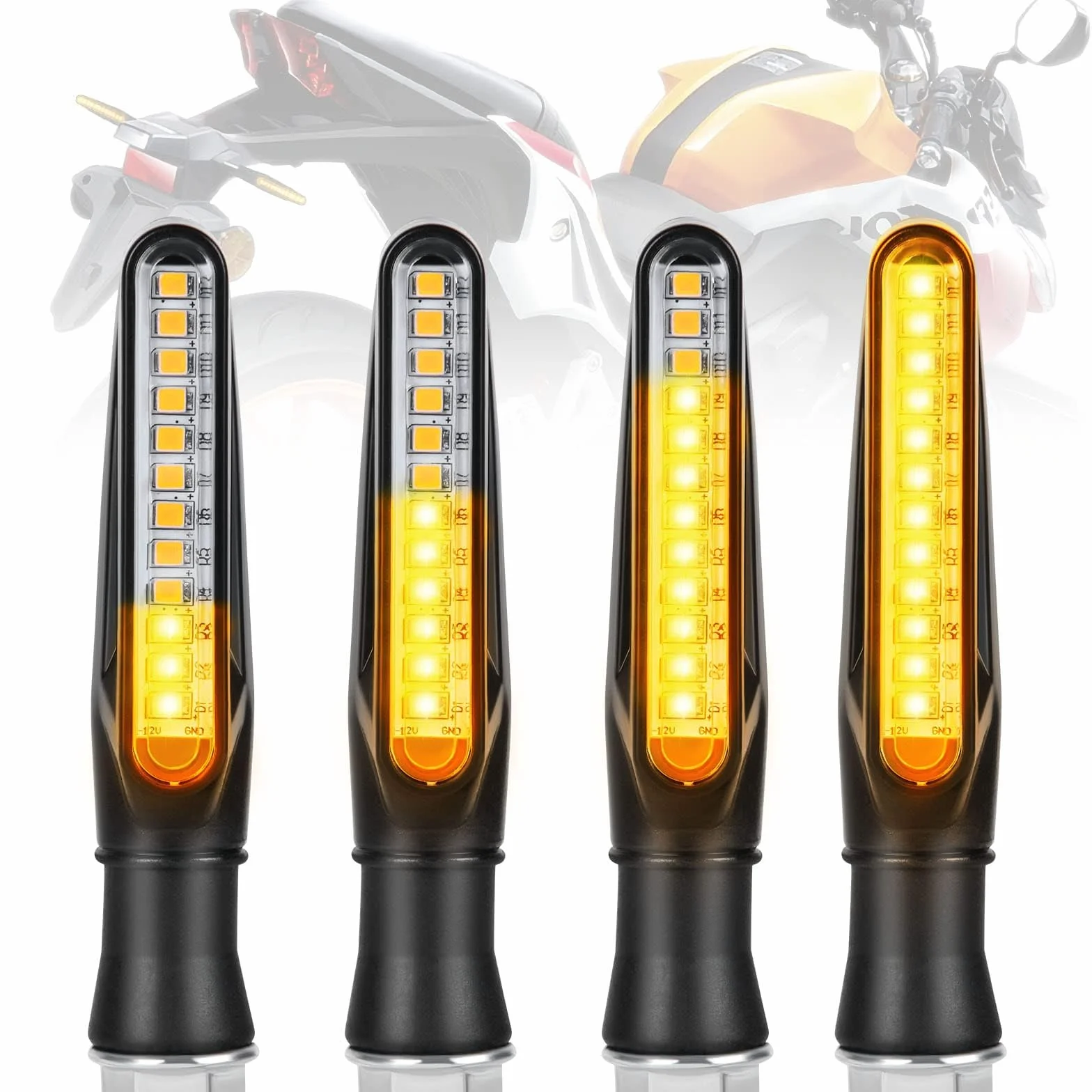 URAQT 4 indicadores de motocicleta, modo de flujo intermitente, luces indicadores de torneado de motocicleta, 12 V 12 LED universales impermeables para Scooter Quad Cruiser Off Road