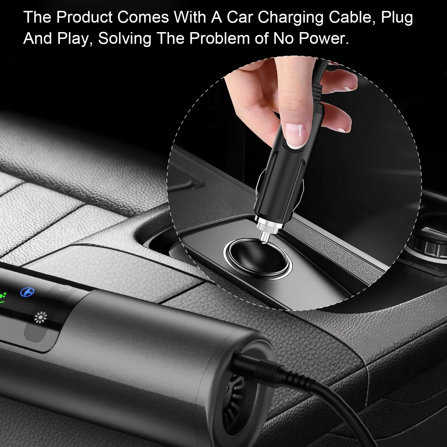 Aspiradora para Coche con Potente succión de 17000 Pa, Modo de luz Verde, 2500 mAh*3, 2 en 1 con boquillas de inflado, autonomía de 40 Minutos, para Coche y hogar,Black