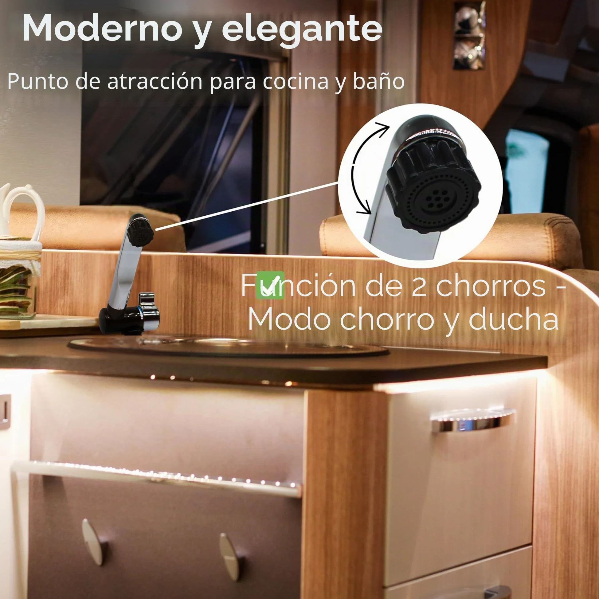 Comet Grifo de camping 12V London para autocaravana - Con 2 conexiones (agua caliente y fría), negro/cromado, grifo compacto con bomba, ideal para lavabo