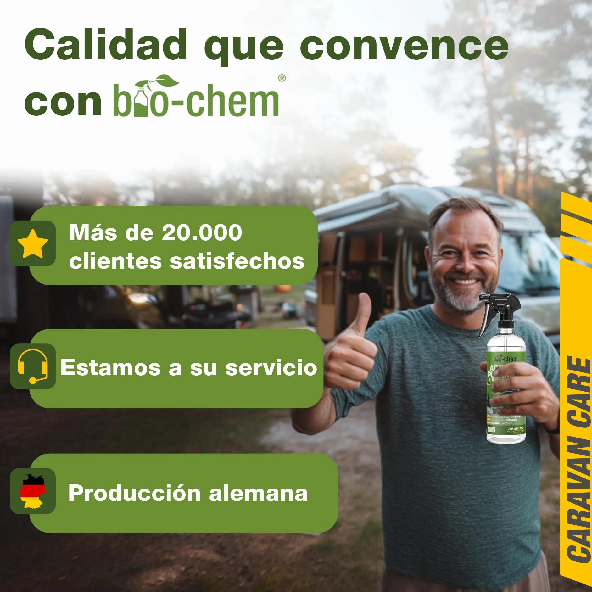 Bio-Chem - Limpiacristales acrílico y plexiglás 750 ml - Limpiacristales para caravanas, autocaravanas y automóviles - Spray líquido limpiacristales para automóviles