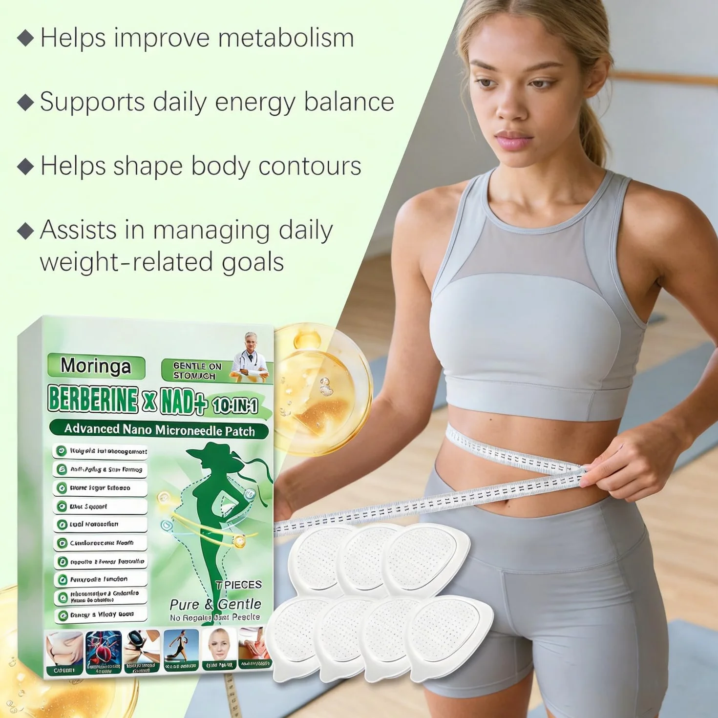 Moringa 10 en 1 Parches con Nano Microaguja y Berberina para Adelgazar, Parche Natural 2026, 4 Cajas
