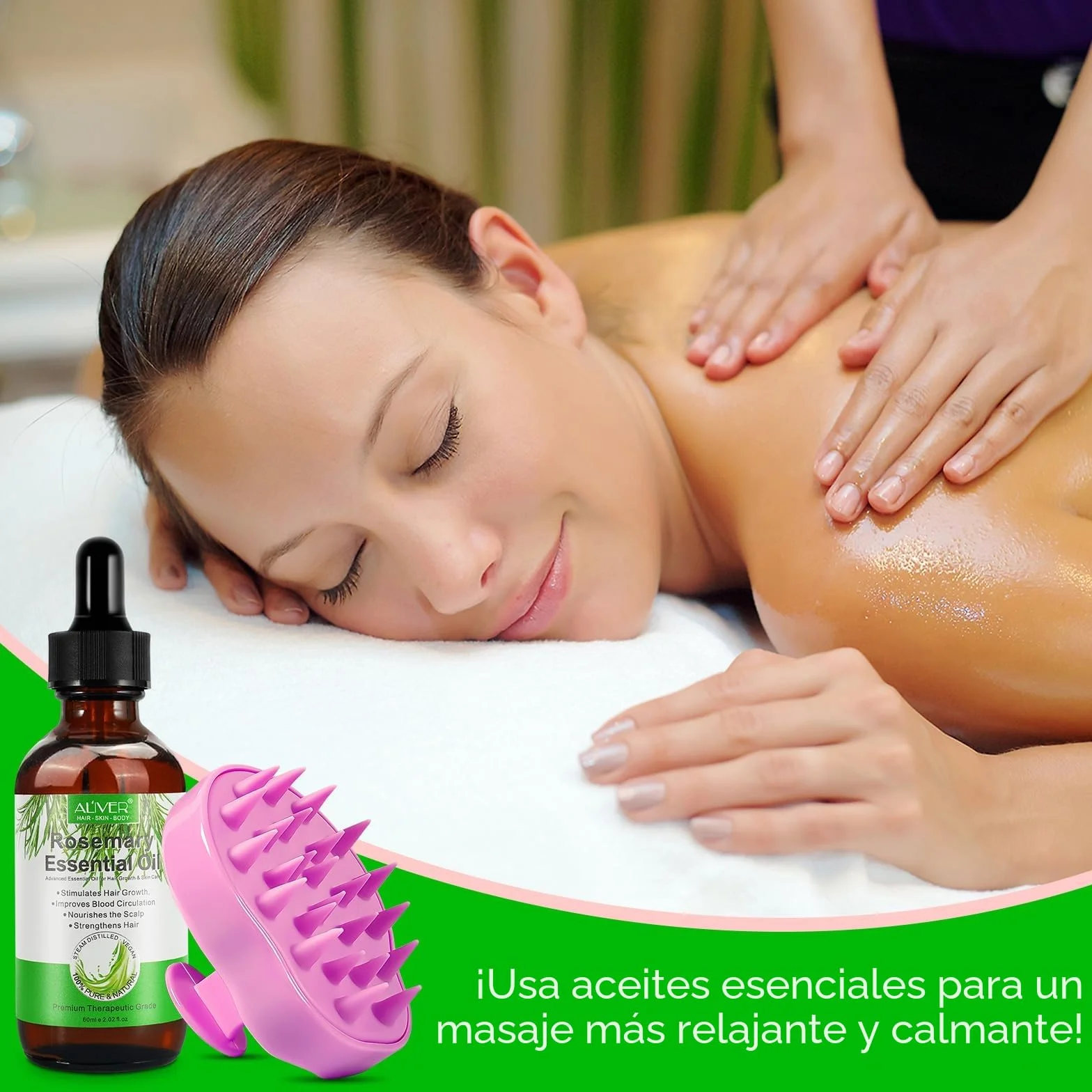 Aceite de Romero 100% puro para Crecimiento del Cabello 60ml con Masajeador de Cuero Cabelludo