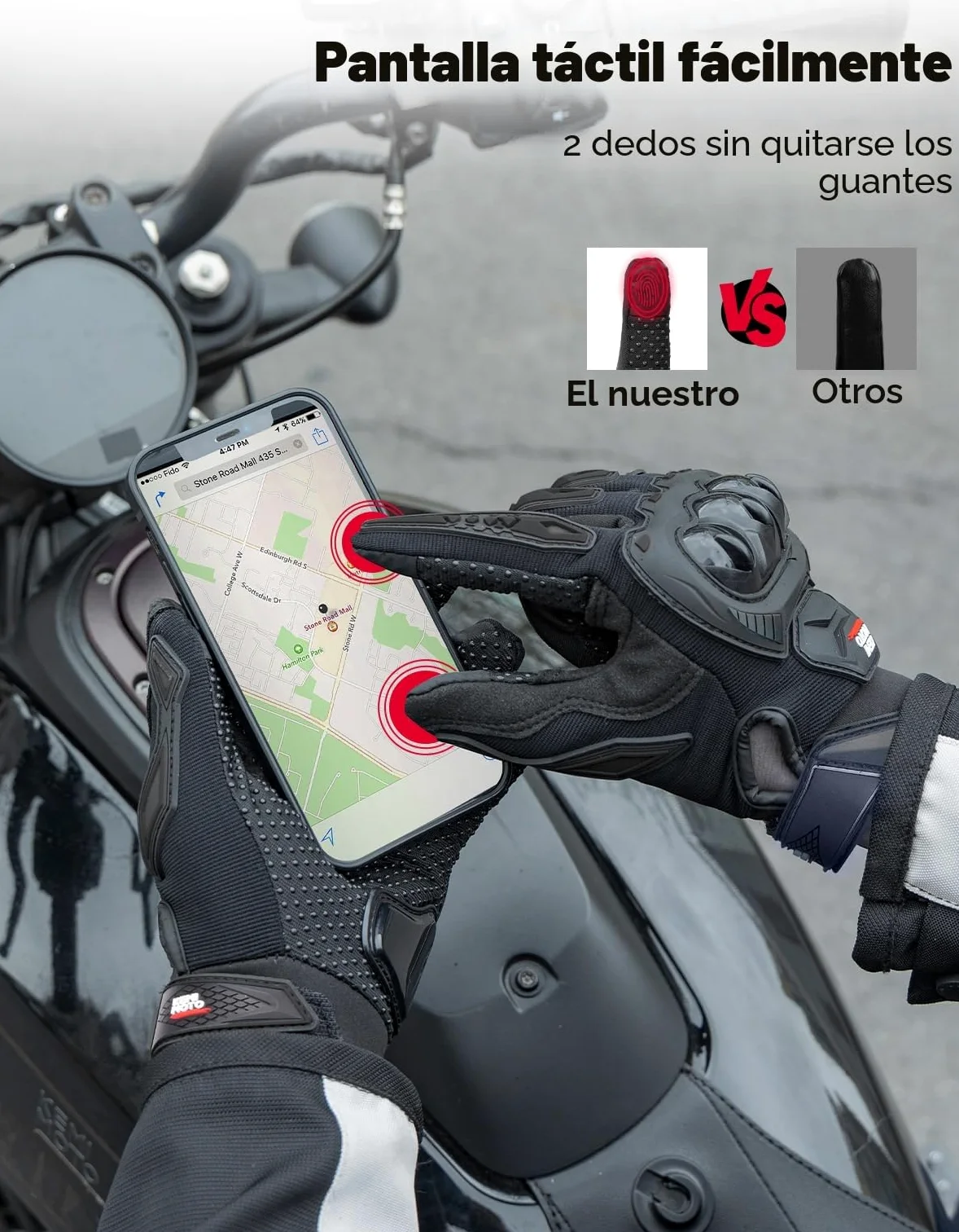 KEMIMOTO Guantes Moto Hombre, Guantes Moto Verano Protector Nudillos, Transpirables Exterior Pantalla Táctil para Hombre y Mujer, para Motos, Bicicletas, Scooters, Caza