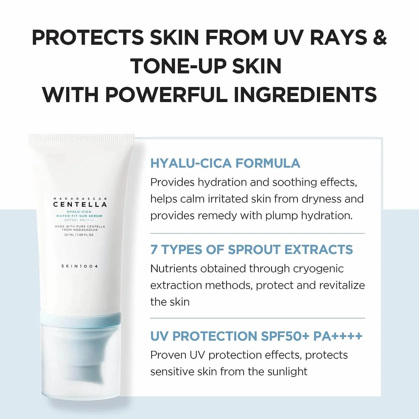 SKIN1004 Madagascar Centella Hyalu-cica Water-Fit Sun Serum Bloqueador Coreano