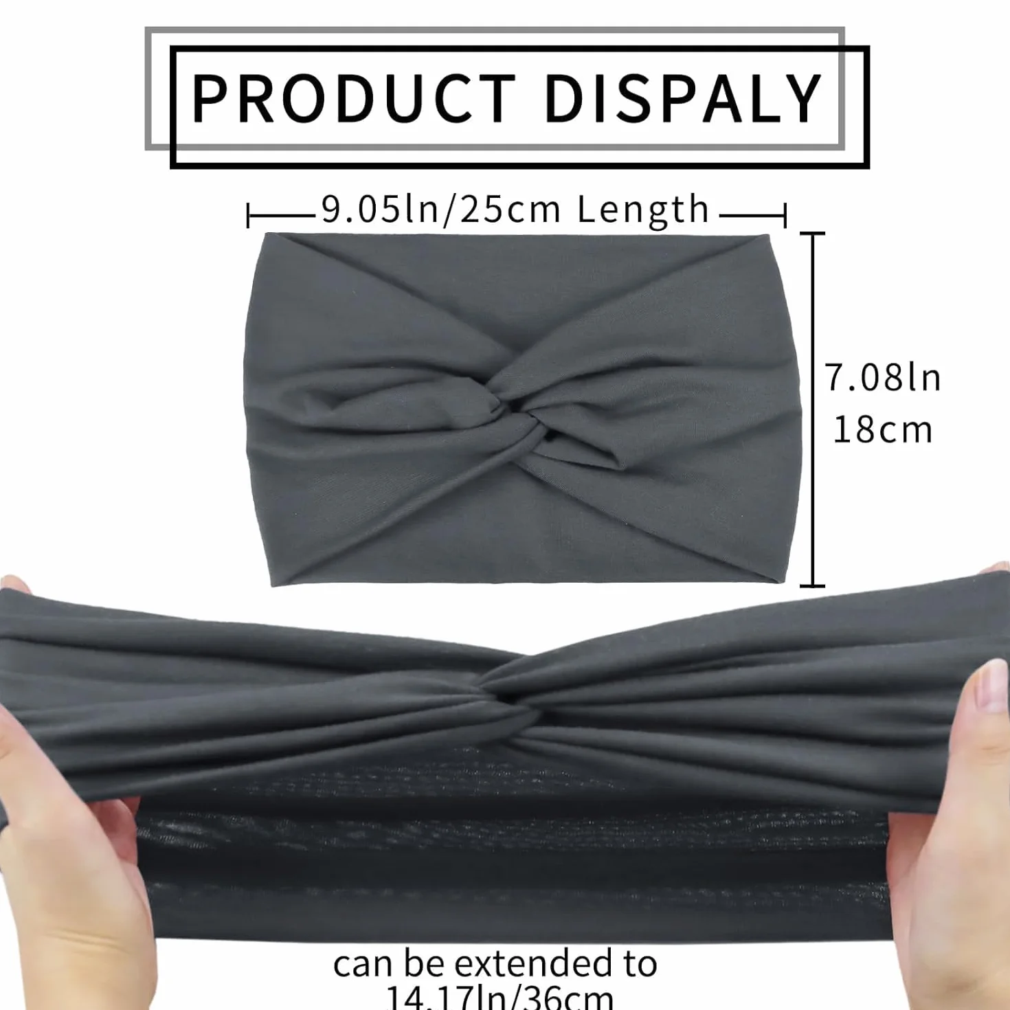 Mujer Cinta Pelo Elástica Ancha Turbante Bandana 4 Pcs 7'' Gris