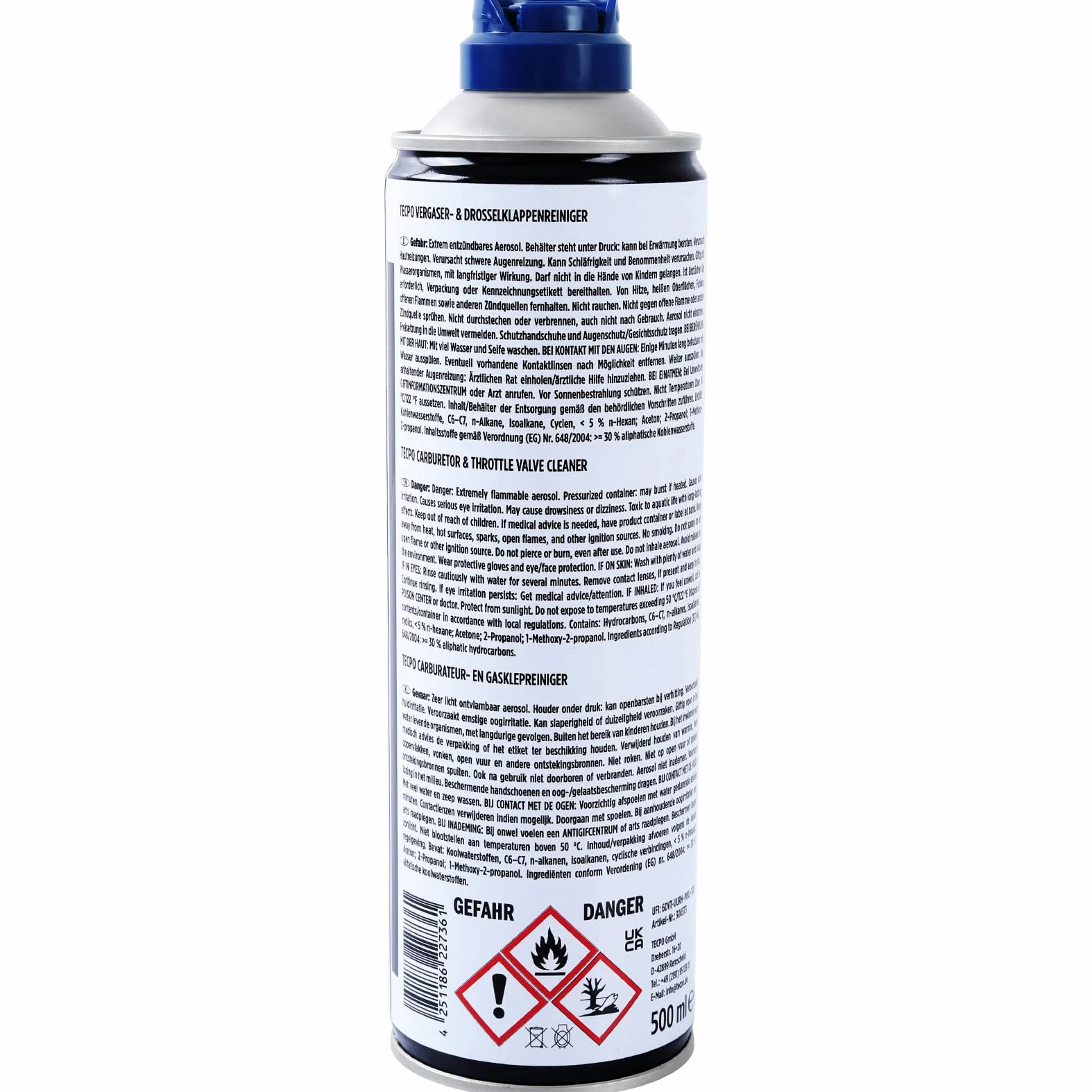 TECPO Limpiador de carburadores y válvulas de mariposa, 24 x 500 ml, disolvente AGR, limpiador de válvulas de carburador, inyectores, limpiador de boquillas, limpiador de aspiración