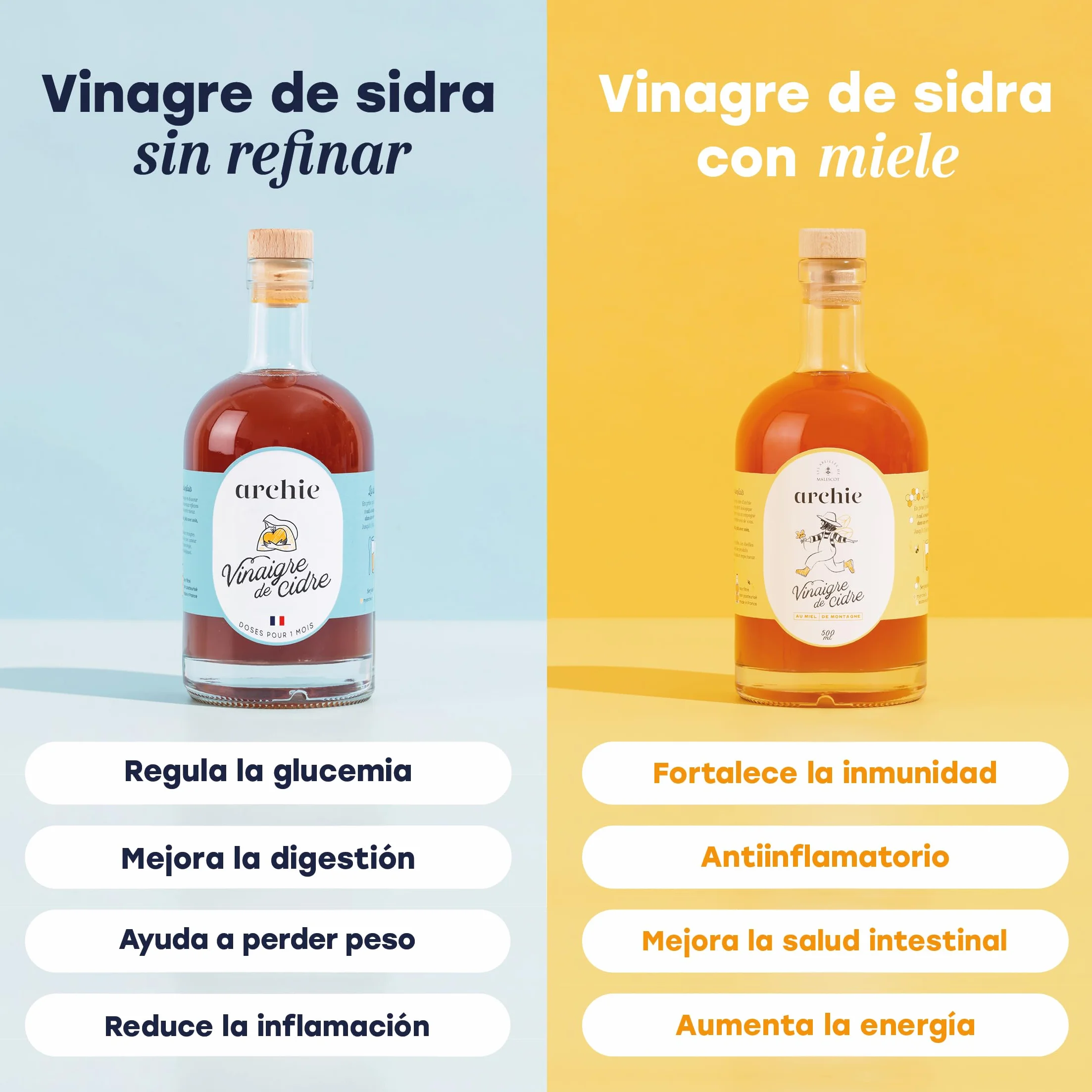Archie Vinagre de Sidra con Miel Orgánico 1 mes