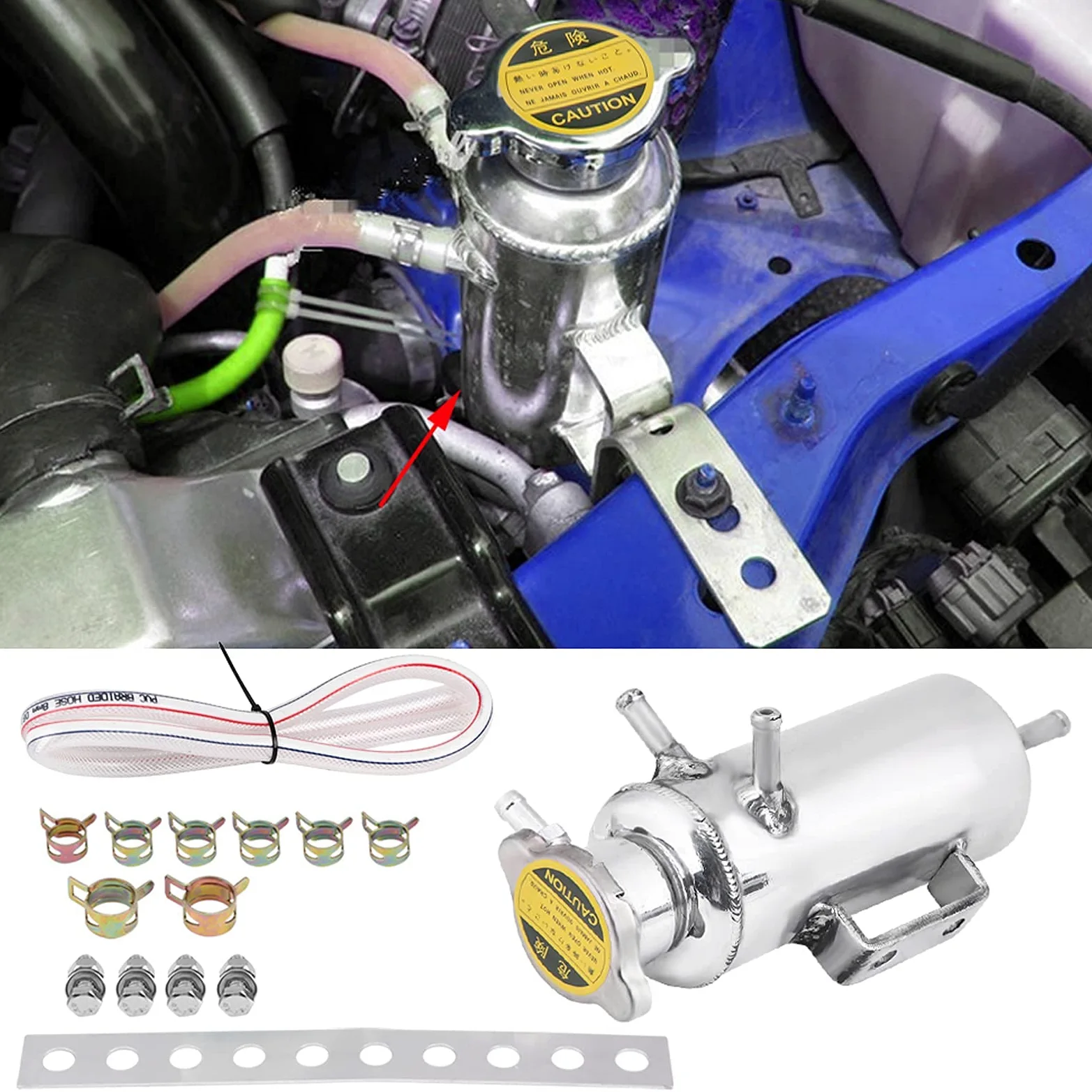 Tanque de expansión de refrigerante, depósito de refrigerante, líquido de radiador de colector de depósito de desbordamiento de SUV de coche de aluminio de 350 ml