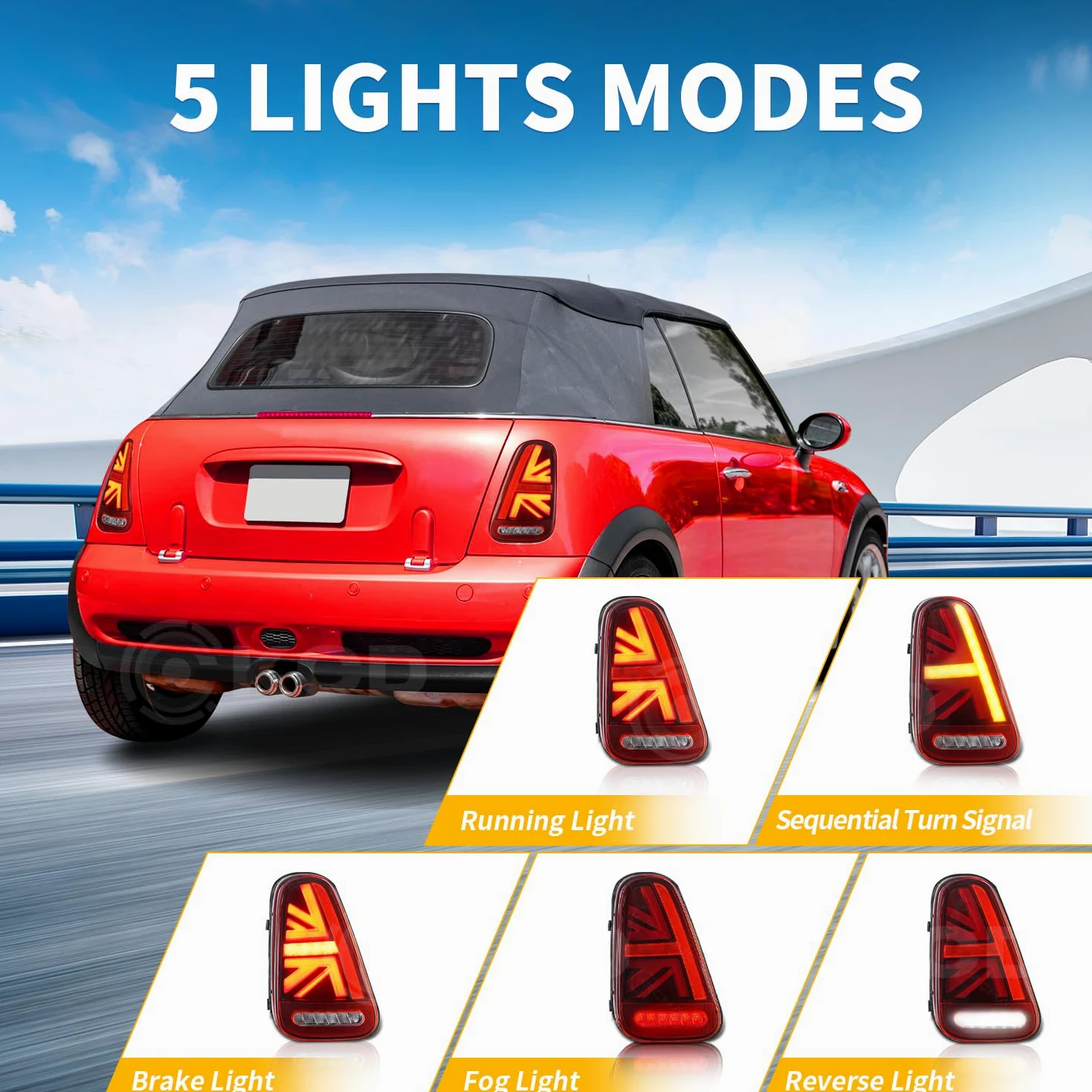LED Conjunto de luces traseras aptas para Mini Hatchback Convertible R50 R52 R53 2001-2007, luz trasera con luz de circulación diurna y señal de giro secuencial