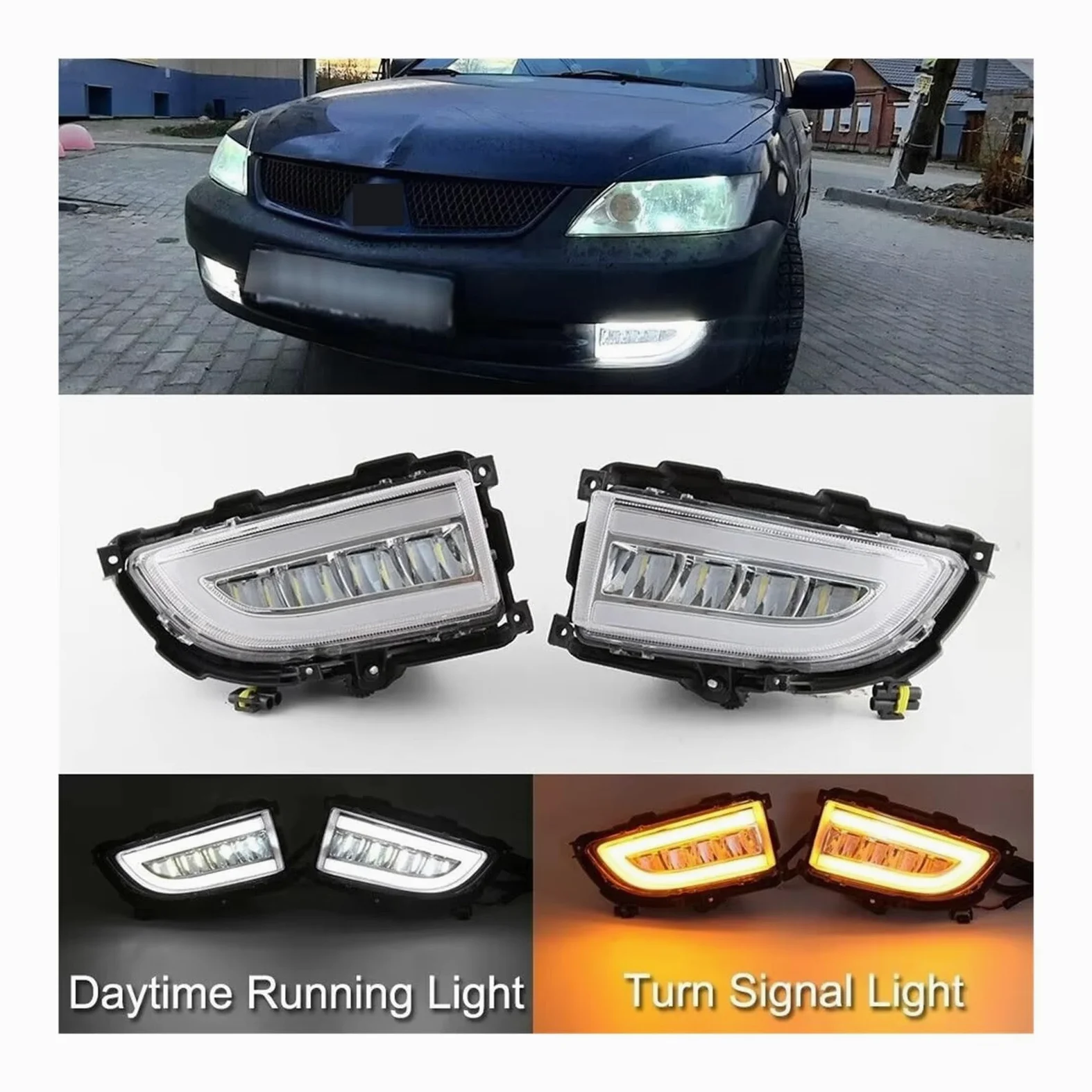 Genérico Para Mitsubishi Para Lancer 2004 2005 2006 Luces Diurnas LED DRL Faros Antiniebla Intermitentes Faros Antiniebla