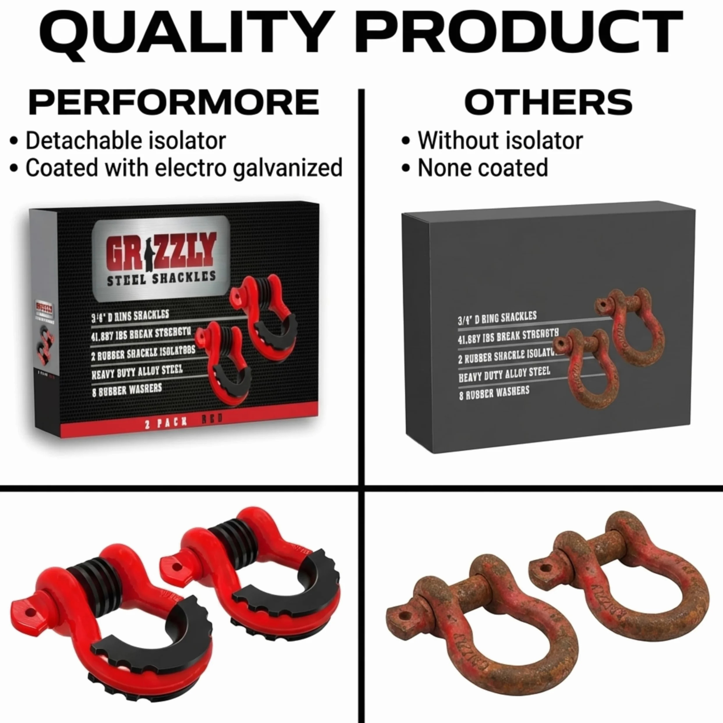 Grilletes de anillo en D, 3/4 pulgadas, paquete de 2, resistente, incluye protector de grillete y arandelas, ideal para Jeeps, ATV, camiones para usar con recuperación, remolque, correas de enganche