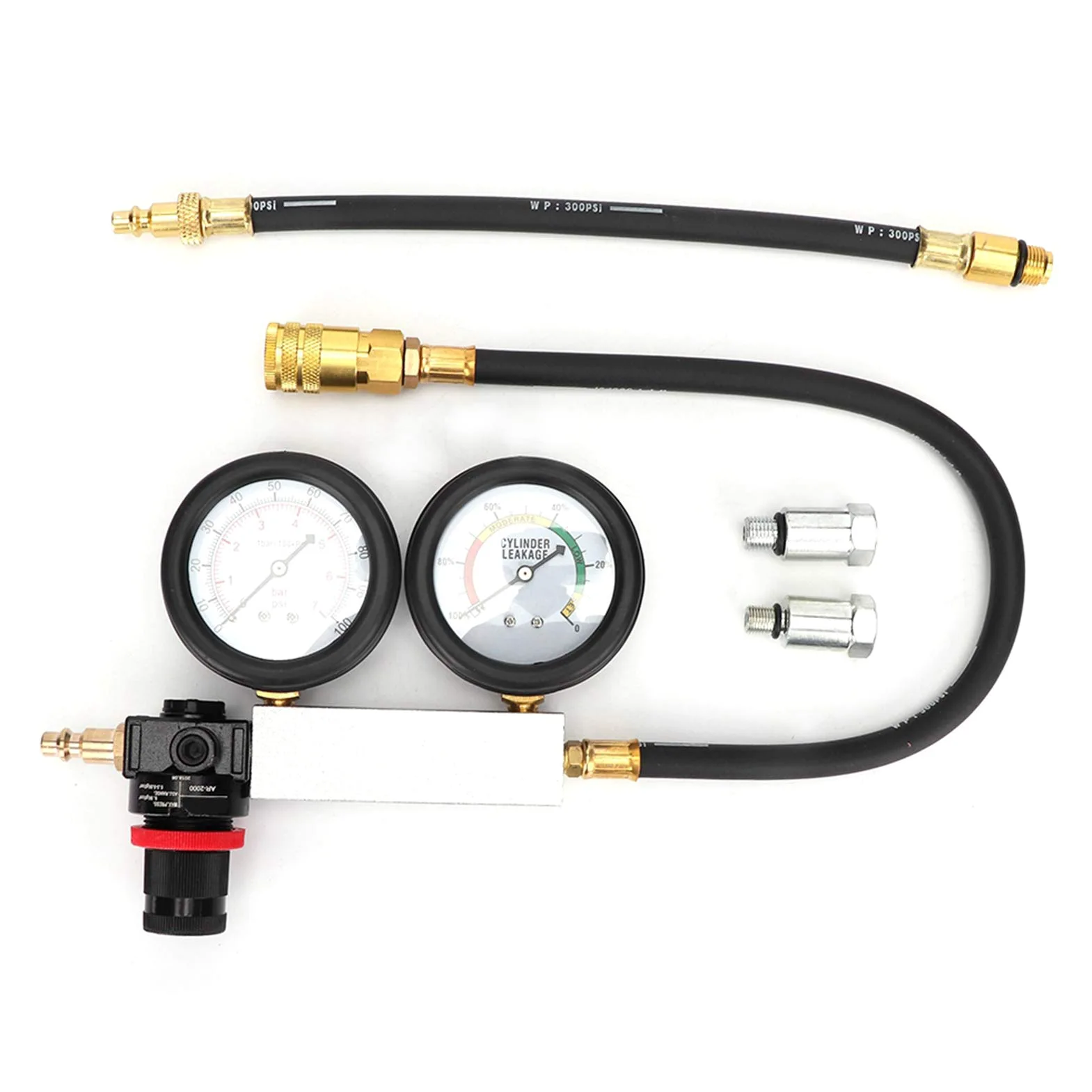 Kit de comprobador de Fugas de Cilindros, Kit Detector de Fugas de compresión con manómetro Doble, comprobador de compresión de Motores de Gasolina