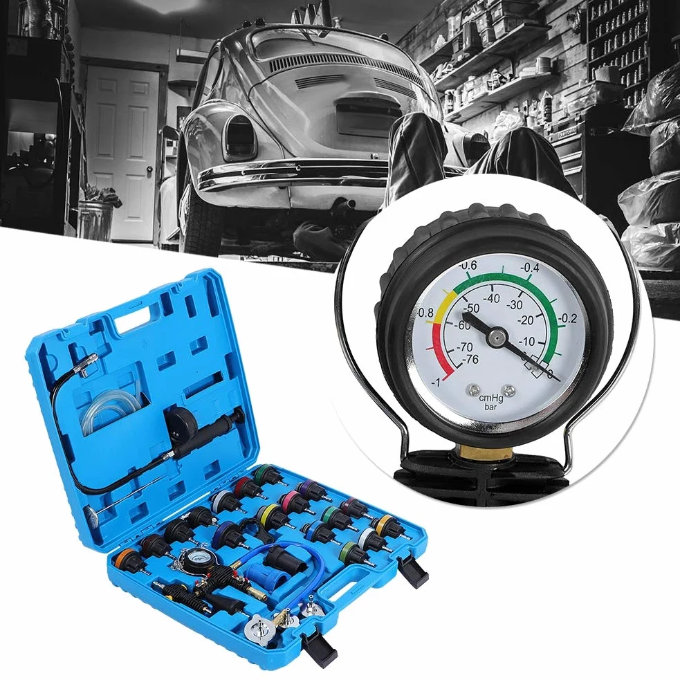 Probador del de enfriamiento de Torvex, kit de medidas de presión del radiador de 28pcs detector de fuga del tanque de agua del automóvil universal, juego de herramientas de