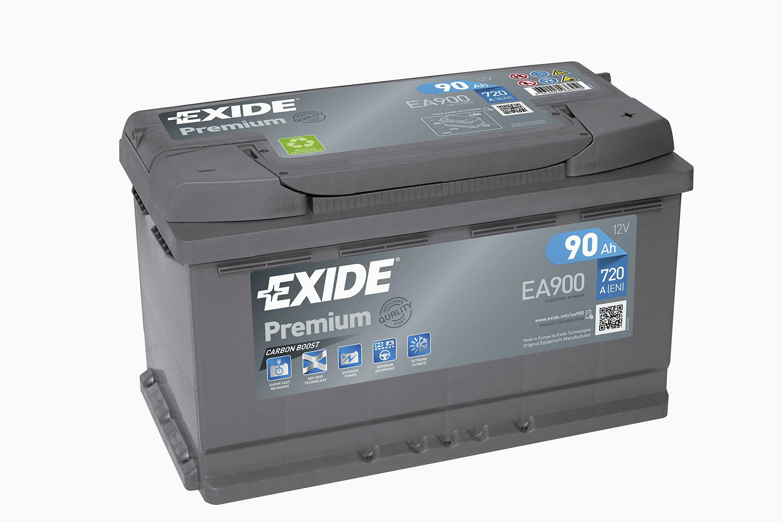Exide EA900 Prima Inicio Batería, 12V, 90AH, 720A