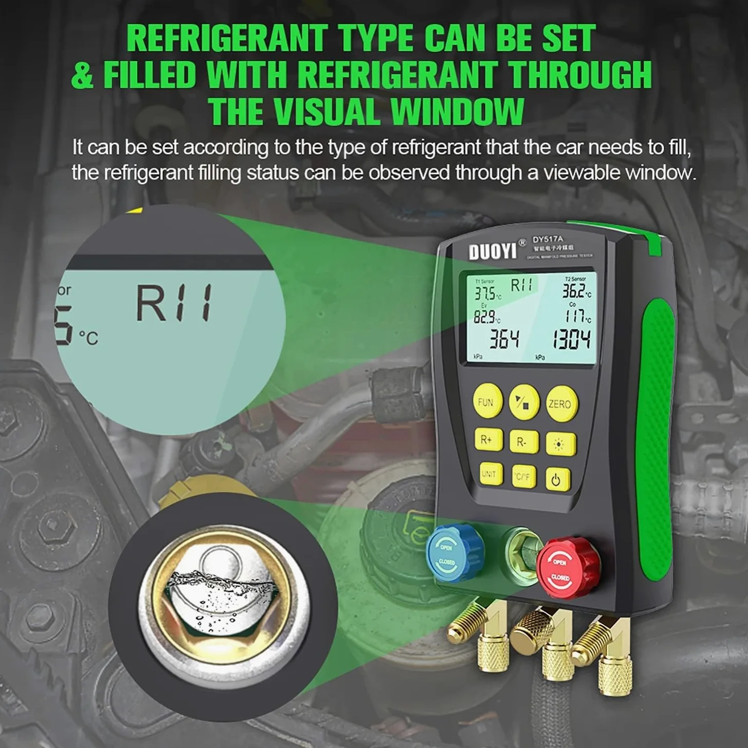 Manómetro digital HVAC con sondas de temperatura dobles para pruebas compatibles con R134a, R22, R12, R502, R407C, R410A, R404A, R32 (A)