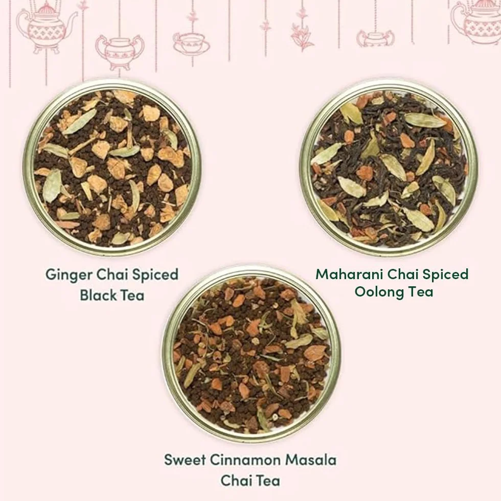 VAHDAM Juego De Regalo De Té Chai 3 Variedades Surtido De Té Suelto 100% Puro Sin Gluten Sin OGM Caja De Regalo