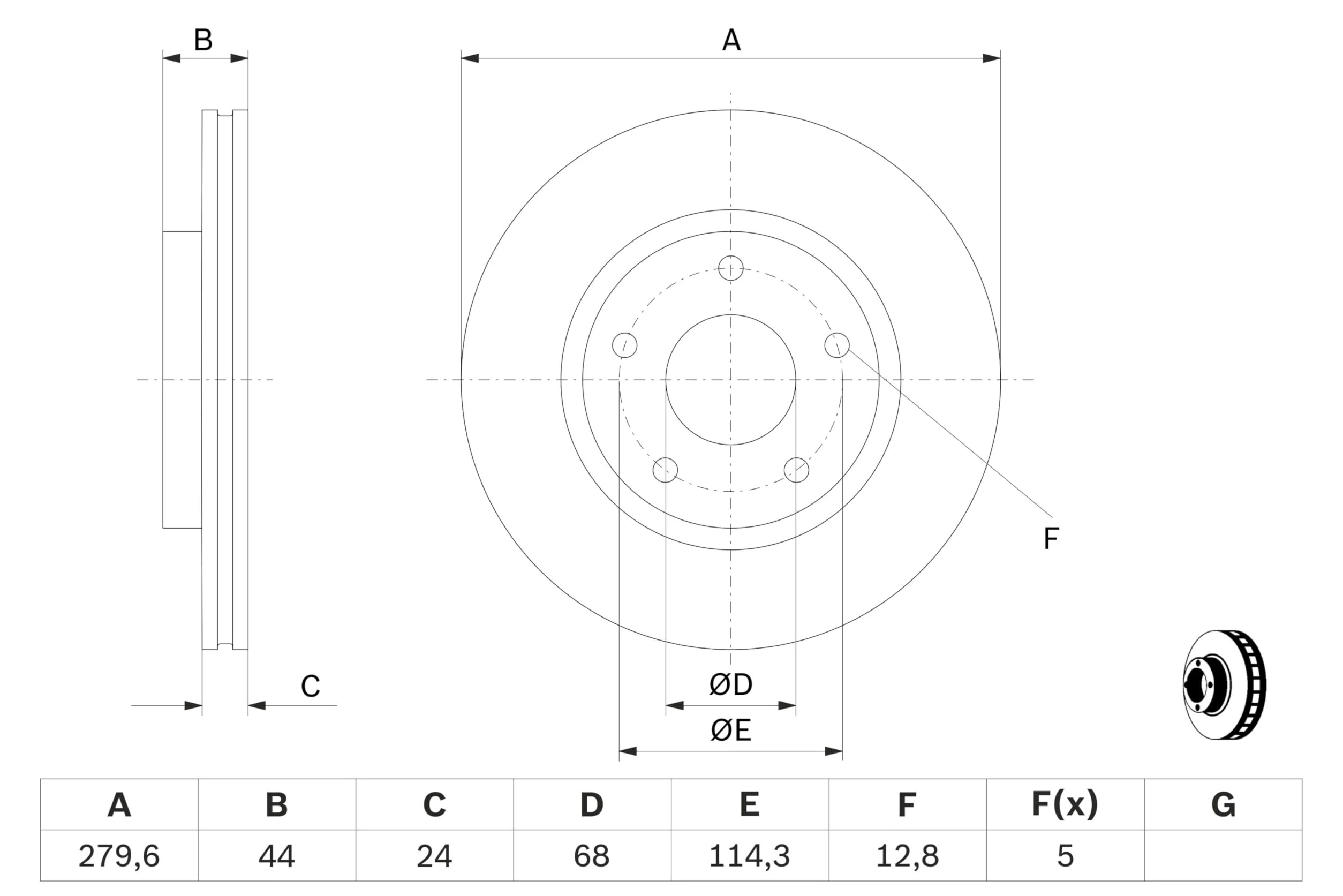 Juego de 2 Discos de Freno Bosch BD1715 - Discos Ventilados de 279.6 mm - Eje Delantero - Certificación ECE-R90 - Buena refrigeración, frenado fiable, protección anticorrosión - 1 Juego de 2 Discos
