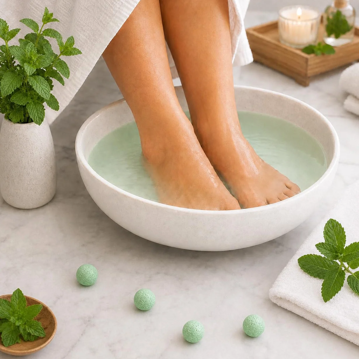 PIEDS'RELAX Tratamiento de Baño de Pies 20 Canicas Efervescentes con Aceites Esenciales Calmantes y Refrescantes