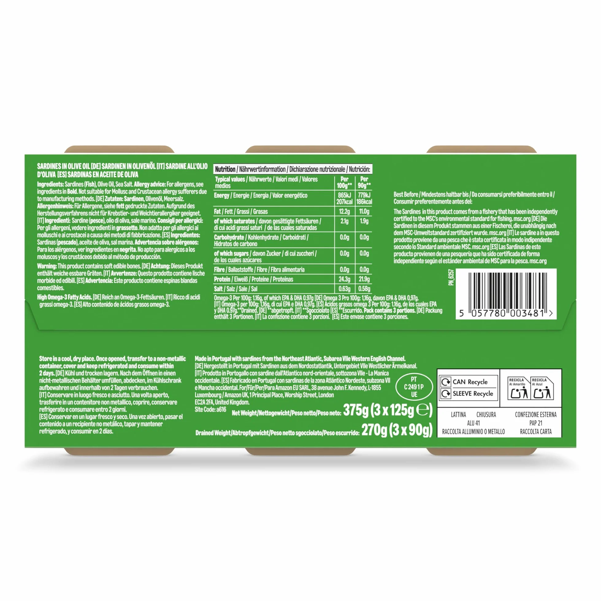 Sardinas en Aceite de Oliva by Amazon MSC, 3x125g
