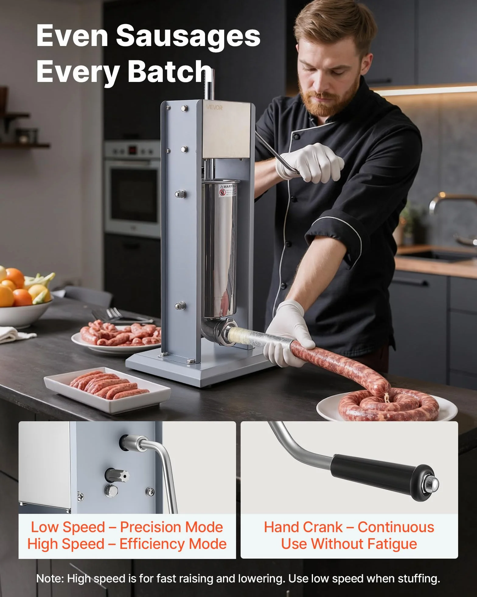 VEVOR Embutidora Manual de Salchichas 5 L, Embutidora Vertical de Mesa de Acero Inoxidable con 5 Tubos de Relleno