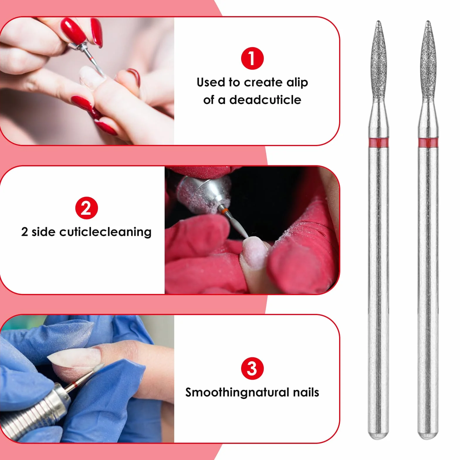 Juego de 6 Brocas para Cutículas Acero Inoxidable con Estuche para Manicura Pedicura Taladro de Diamante Profesional