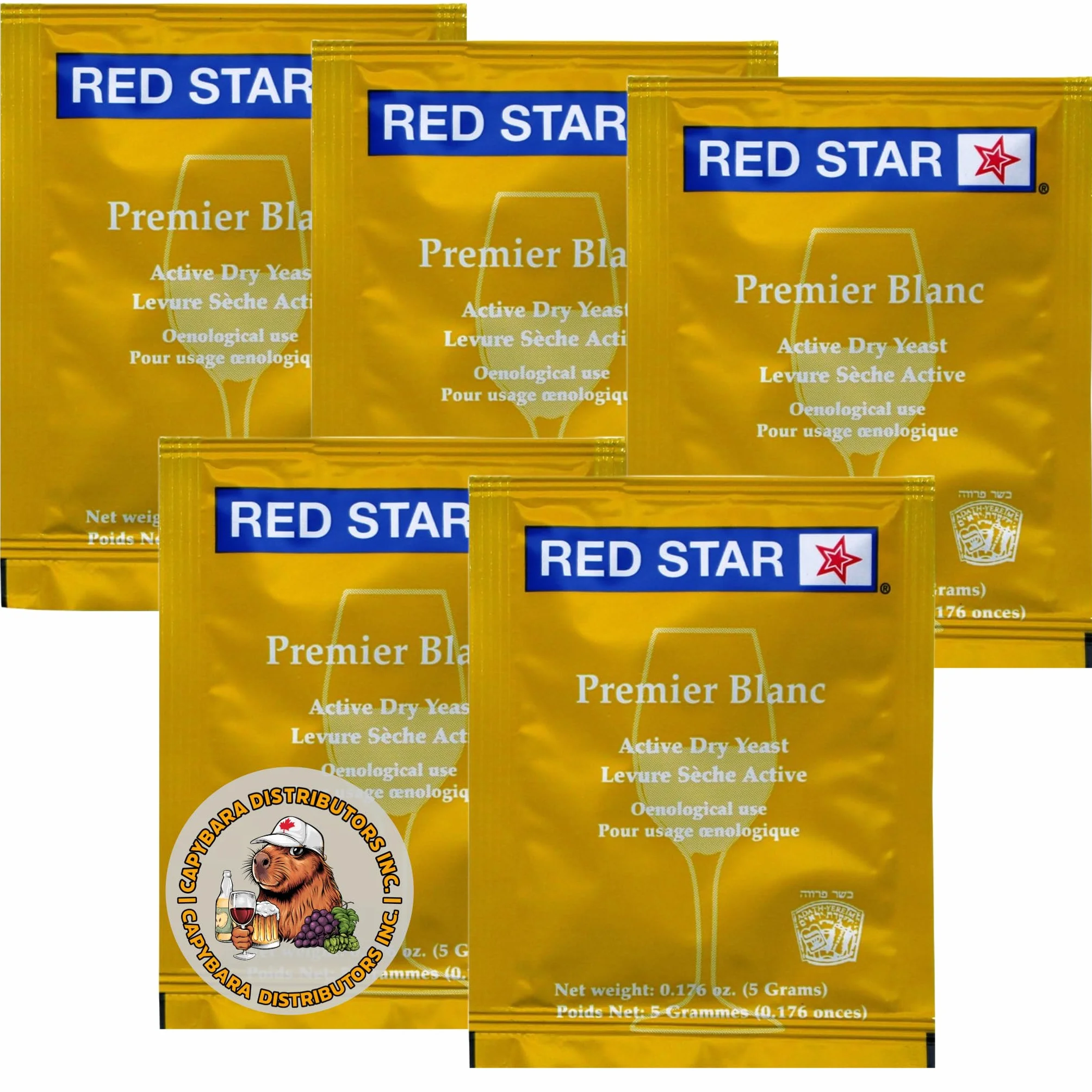 Red Star Levadura de Vino Premier Blanc (Paquete de 5) - 5 g Sobres - Saccharomyces cerevisiae para Vino, Sidra, Hidromiel, Kombucha
