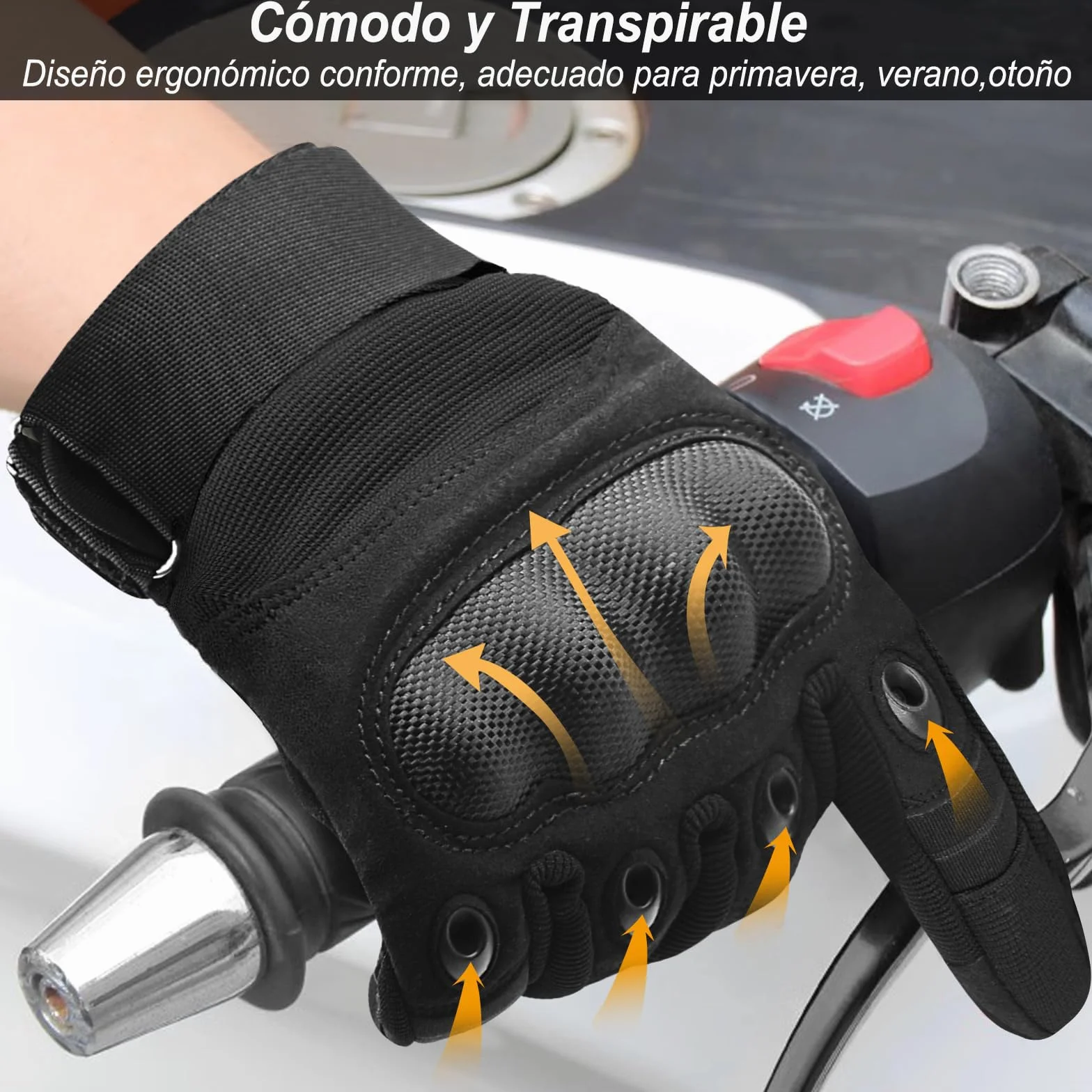Guantes de Moto para Hombre, Guante de Verano para Pantalla Táctil con Nudillos Duros, Guantes Protectores para Airsoft Motocross Scooter Ciclomotores ATV Paitball Bicicleta de Montaña
