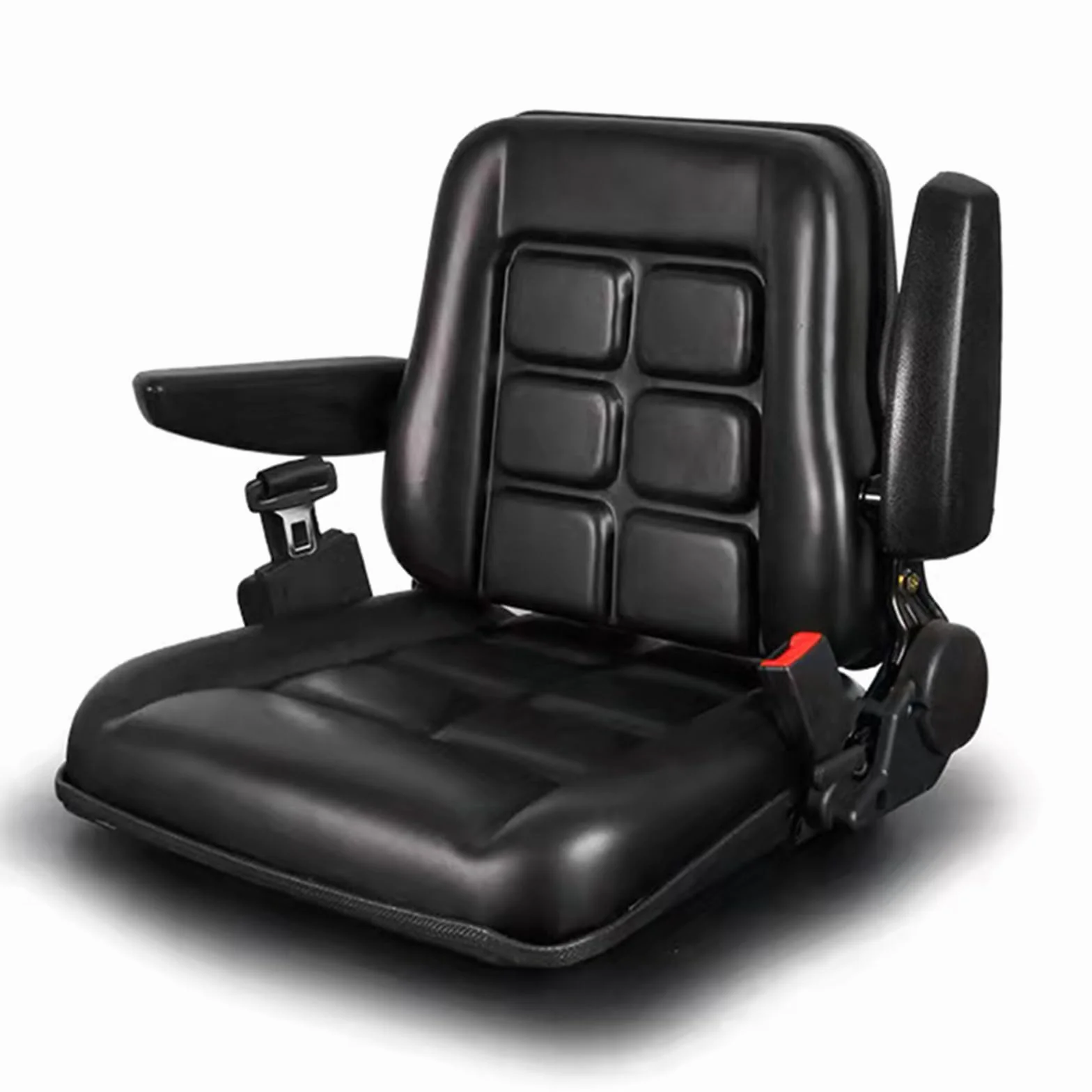 Asiento universal ajustable para carretilla elevadora con cinturón de seguridad y reposabrazos, respaldo y riel deslizante, asiento impermeable de PVC, para tractor