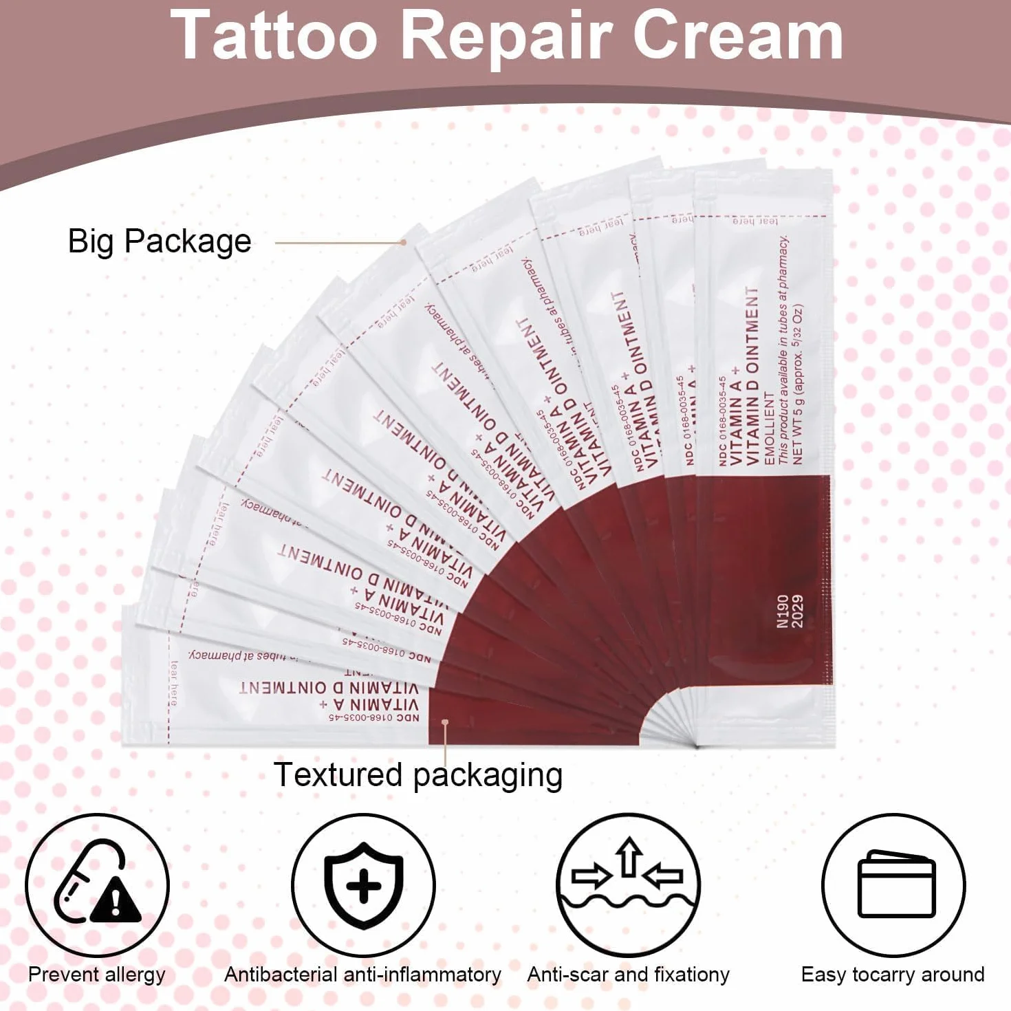 Gel de reparación de cicatrices de tatuaje con vitaminas A y D, 50 unidades de microblading ungüento antiinflamatorio