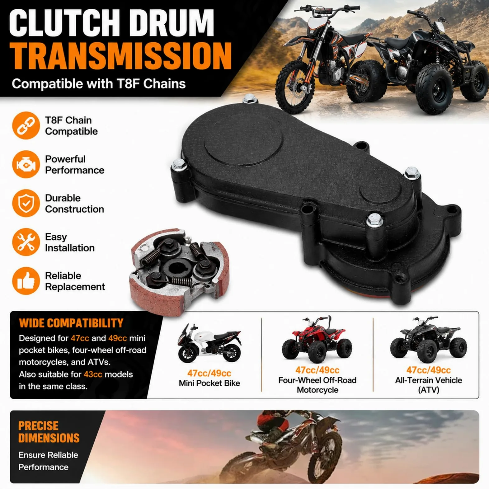 Juego de carcasas de embrague para máquina todoterreno, caja de embrague, caja de tambor 14T, juego de embrague para 47 ccm 49 ccm Mini Pocket Quad Dirt Bike ATV piezas tambor de embrague