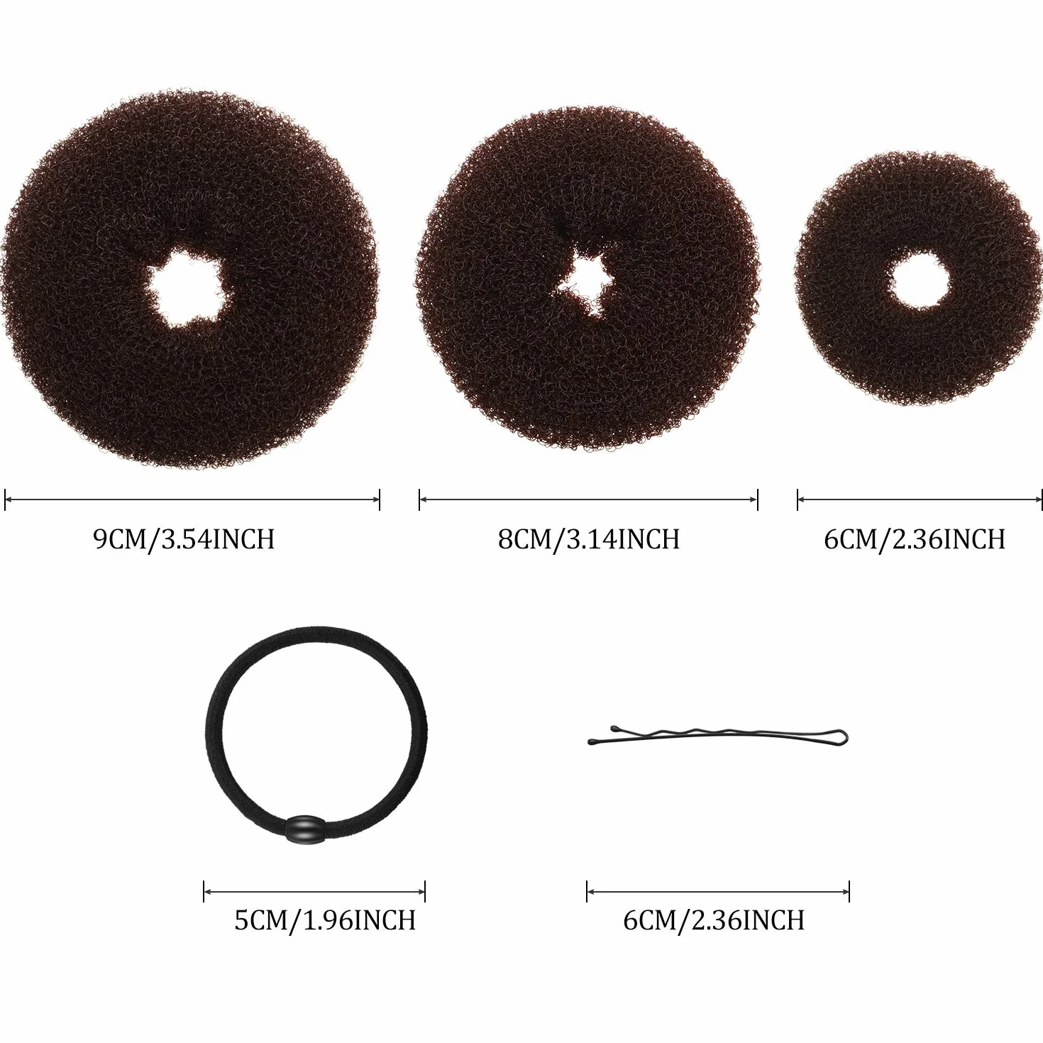 Donut Bun Maker Moño de Pelo Conjunto Anillo 9 Piezas con Bandas Elásticas y Horquillas Negro Marrón Beige