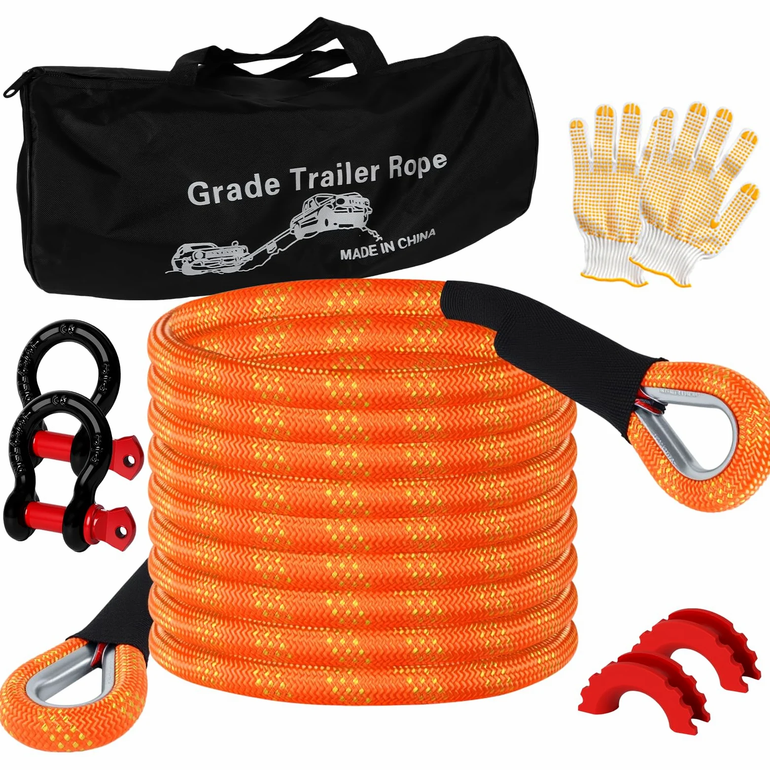 Cuerda de Remolque 6M (20 ft) 22.000 lbs (10T) Capacidad - con Guantes Antideslizantes+Bolsa de Almacenamiento+Accesorios - para Camiones,Jeep,Tractores,ATV,UTV, urismos - Rescate en Carretera