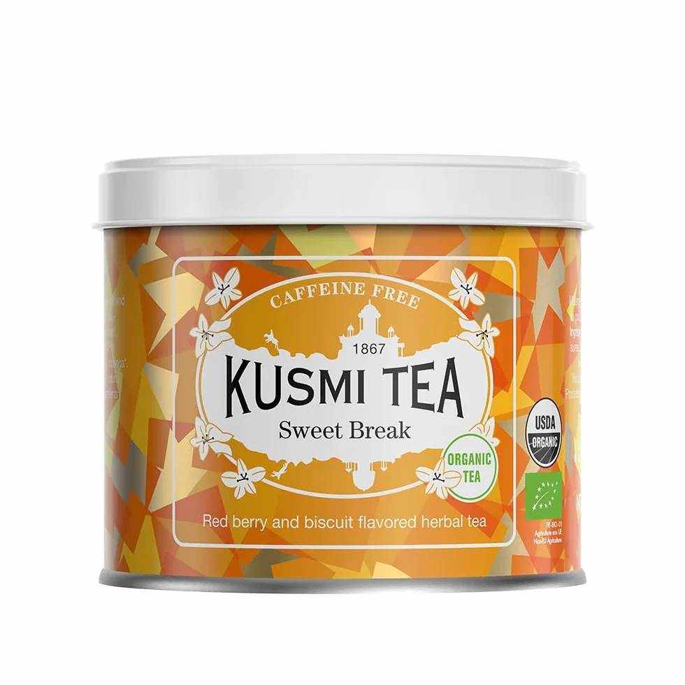Kusmi Tea Sweet Break Té Orgánico Hibisco Frutos Rojos Tisana sin Teína Lata 100g