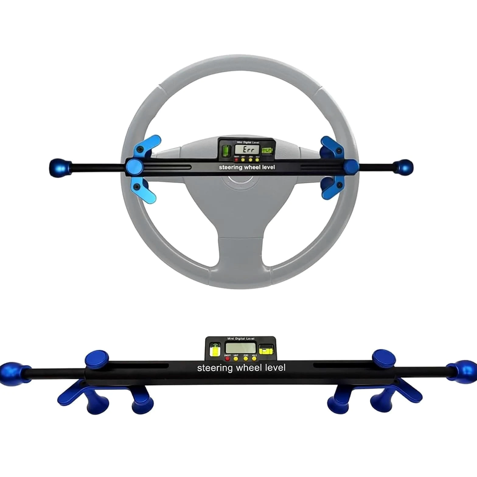 Alineador de volante de coche - Nivel digital con posicionamiento electrónico ± 90°, 19-37 cm ajustable, 4 modos de medición para reparación de vehículos