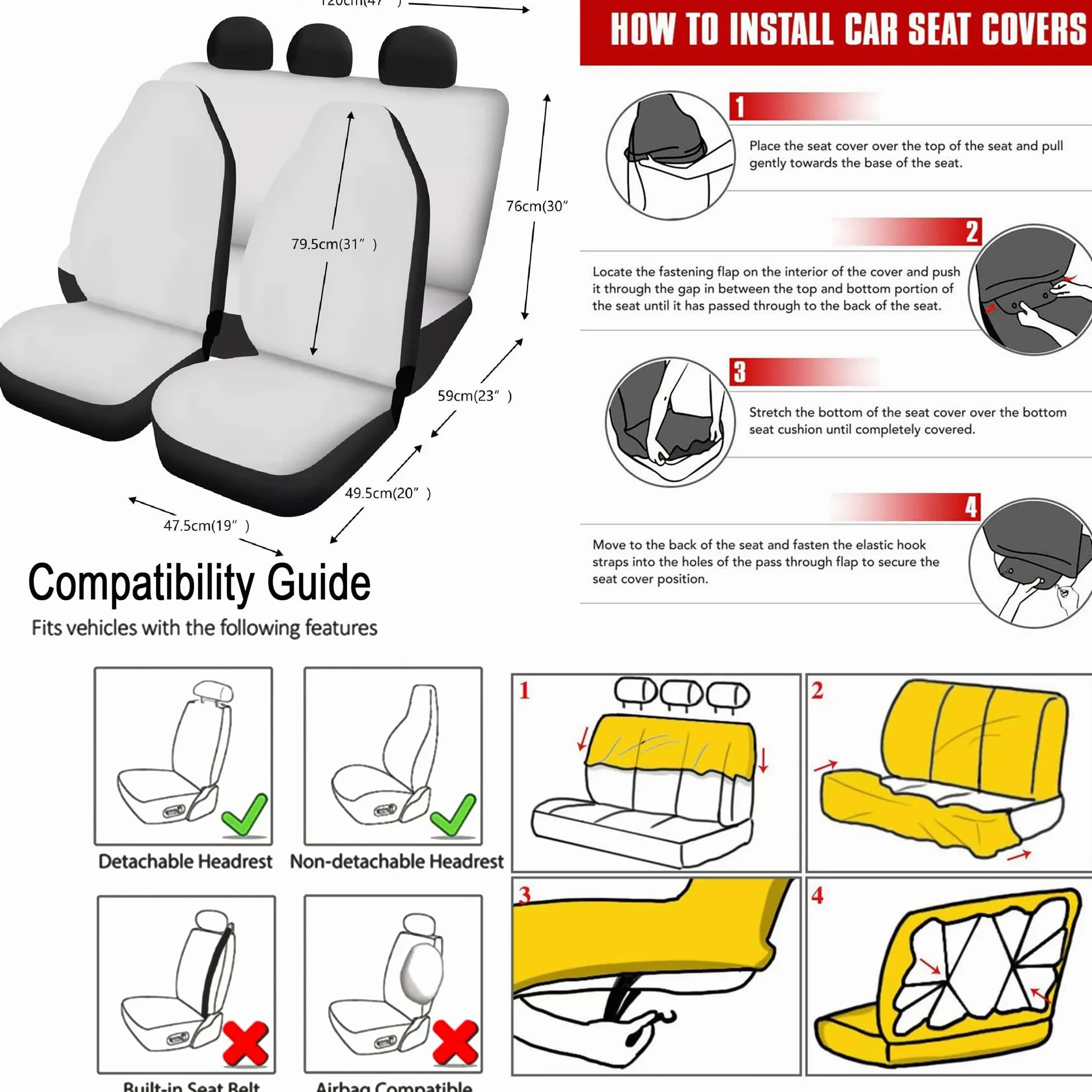POLERO Juego de fundas para asiento de coche y accesorios con estampado de leopardo rojo, 11 piezas, funda para volante con estampado animal de guepardo rojo, almohadillas para cinturón de seguridad
