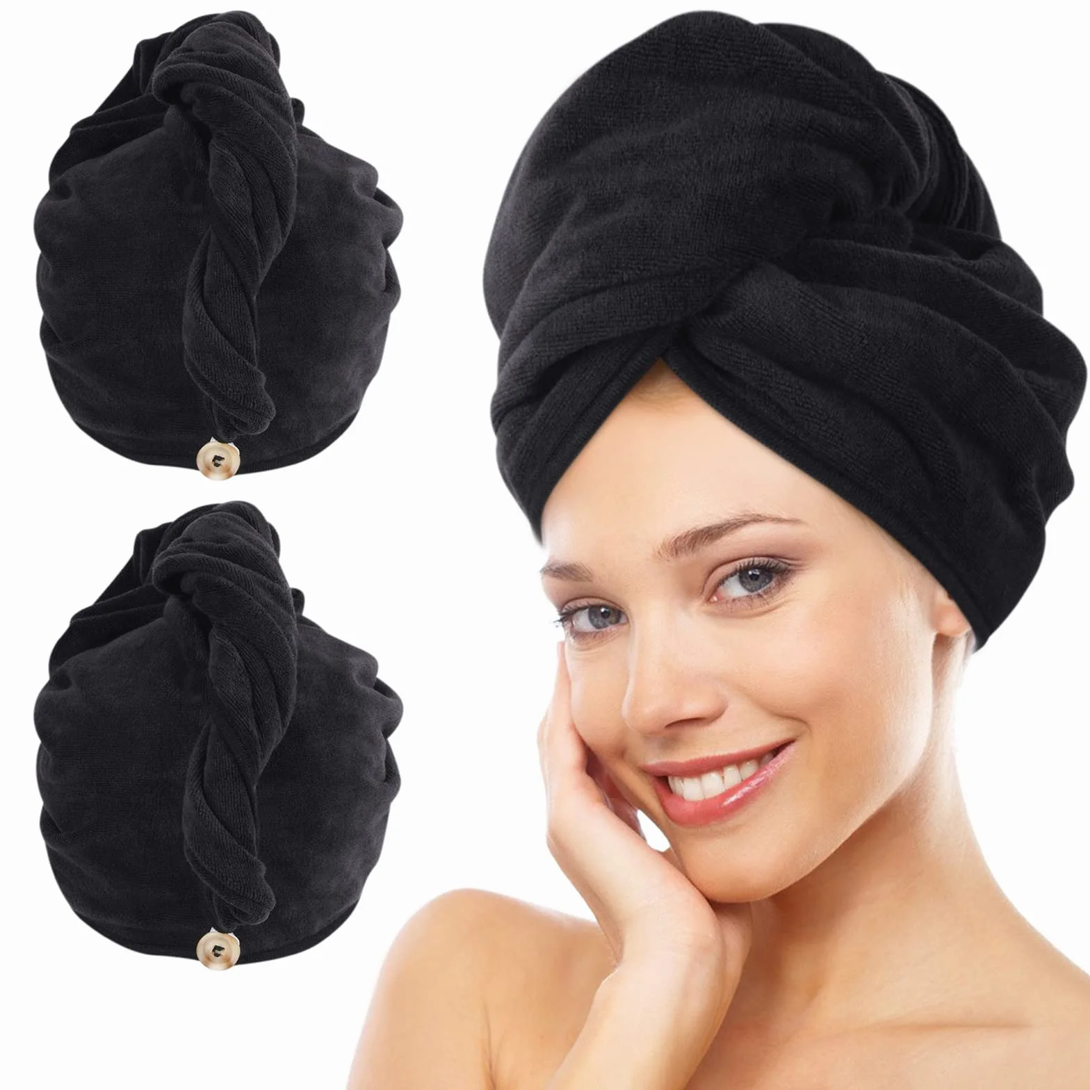 Toalla de Microfibra para el Cabello 30x70 cm 2 Unidades Negro KinHwa