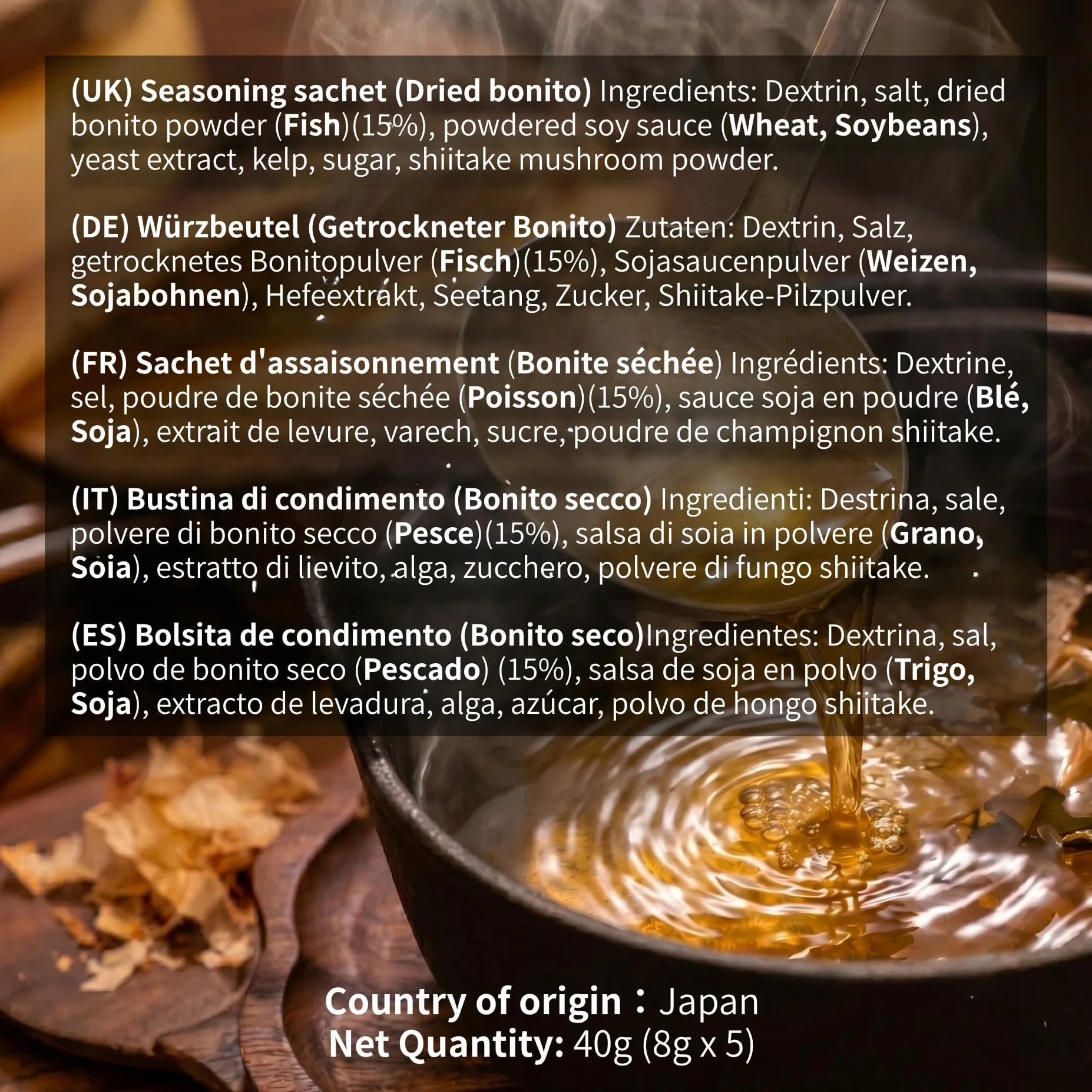 Paquete de caldo Tastrip Dashi – Base para sopa japonesa 8 g × 5 paquetes Sin glutamato monosódico umami bonito seco japonés