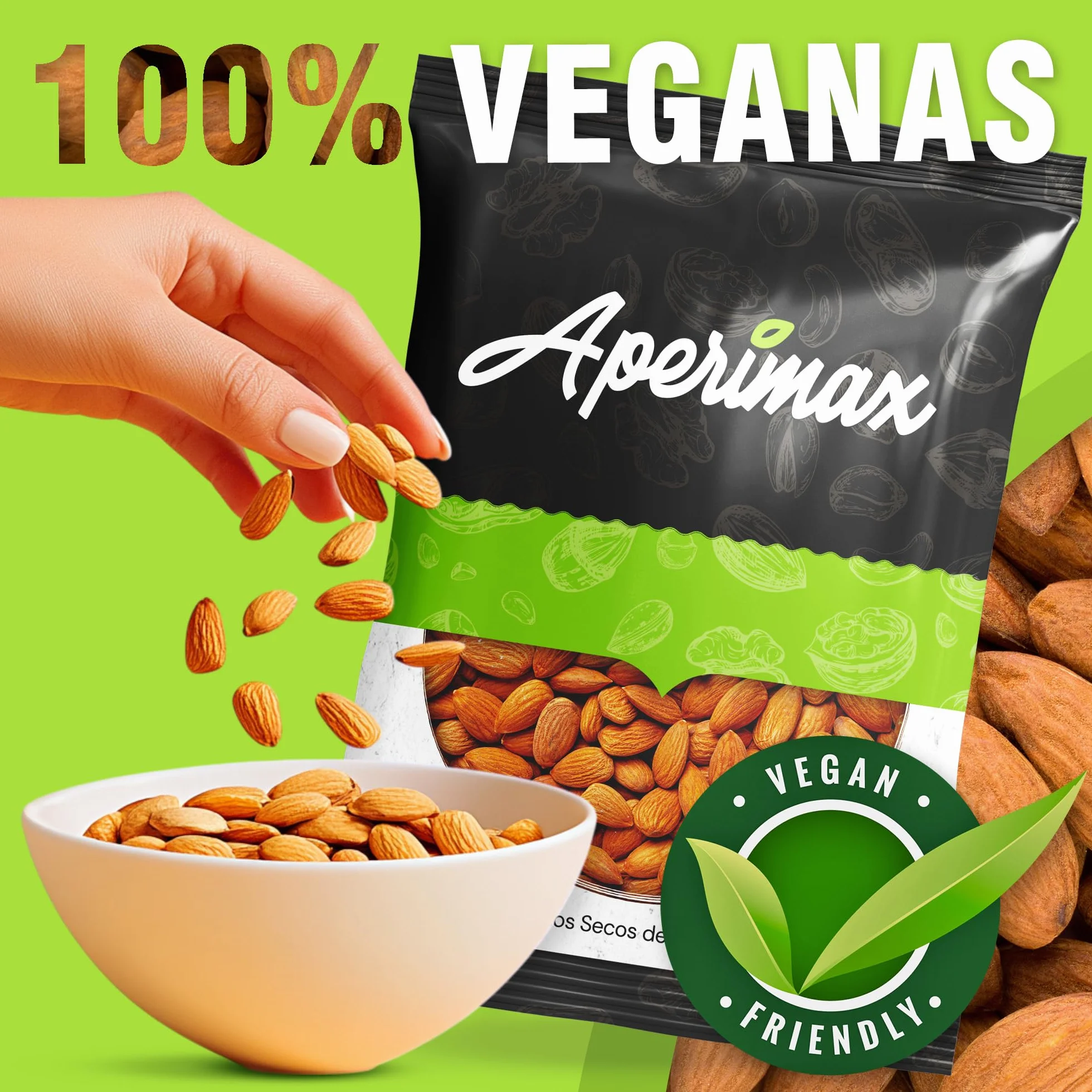 APERIMAX Almendras crudas naturales alto contenido en fibra Frutos secos sin gluten vegano