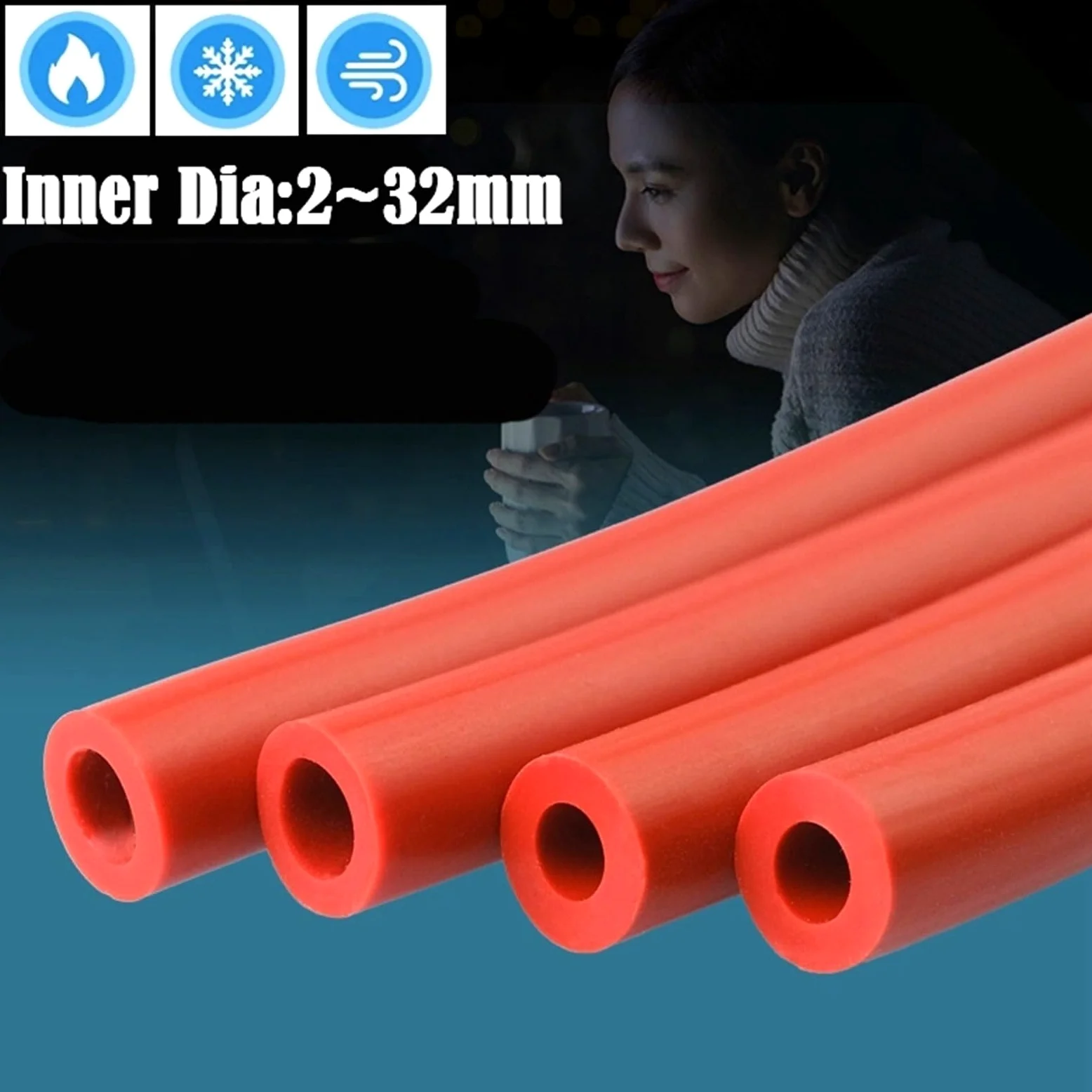 Tubo Gasolina Moto Tubo de silicona naranja y rojo resistente al calor, 2 m/juego, diámetro interior de 2 a 32 mm, for tanque de combustible de automóvil, tubo de enfriamiento al vacío, manguera de go