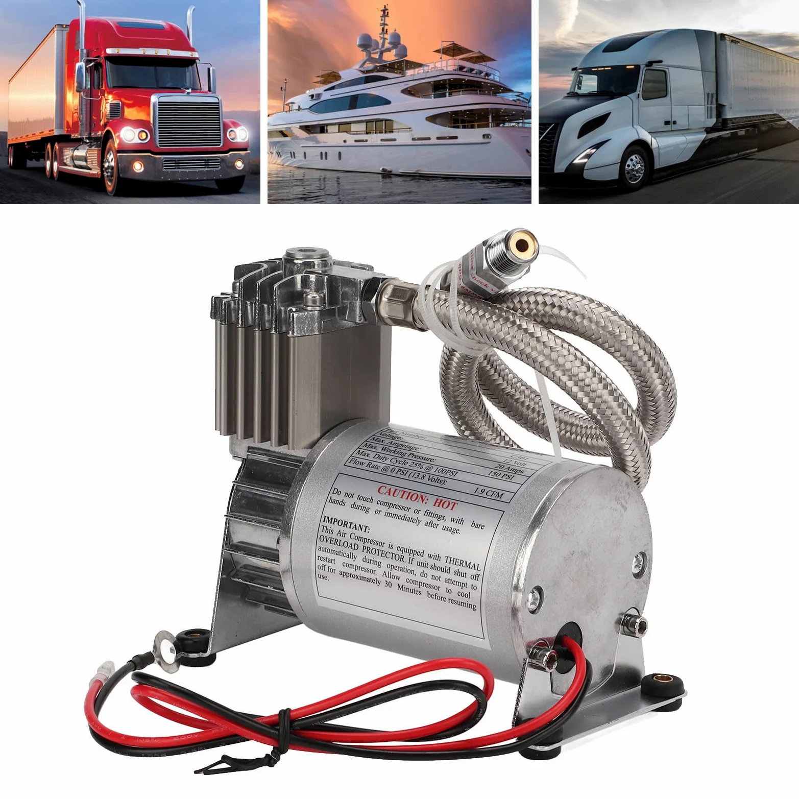 Tbest Compresor de Aire Universal, Compresor de Aire de Servicio Pesado 20a 150 PSI Metal Universal para Vehículos de 12V Yates Barcos NPT1/4