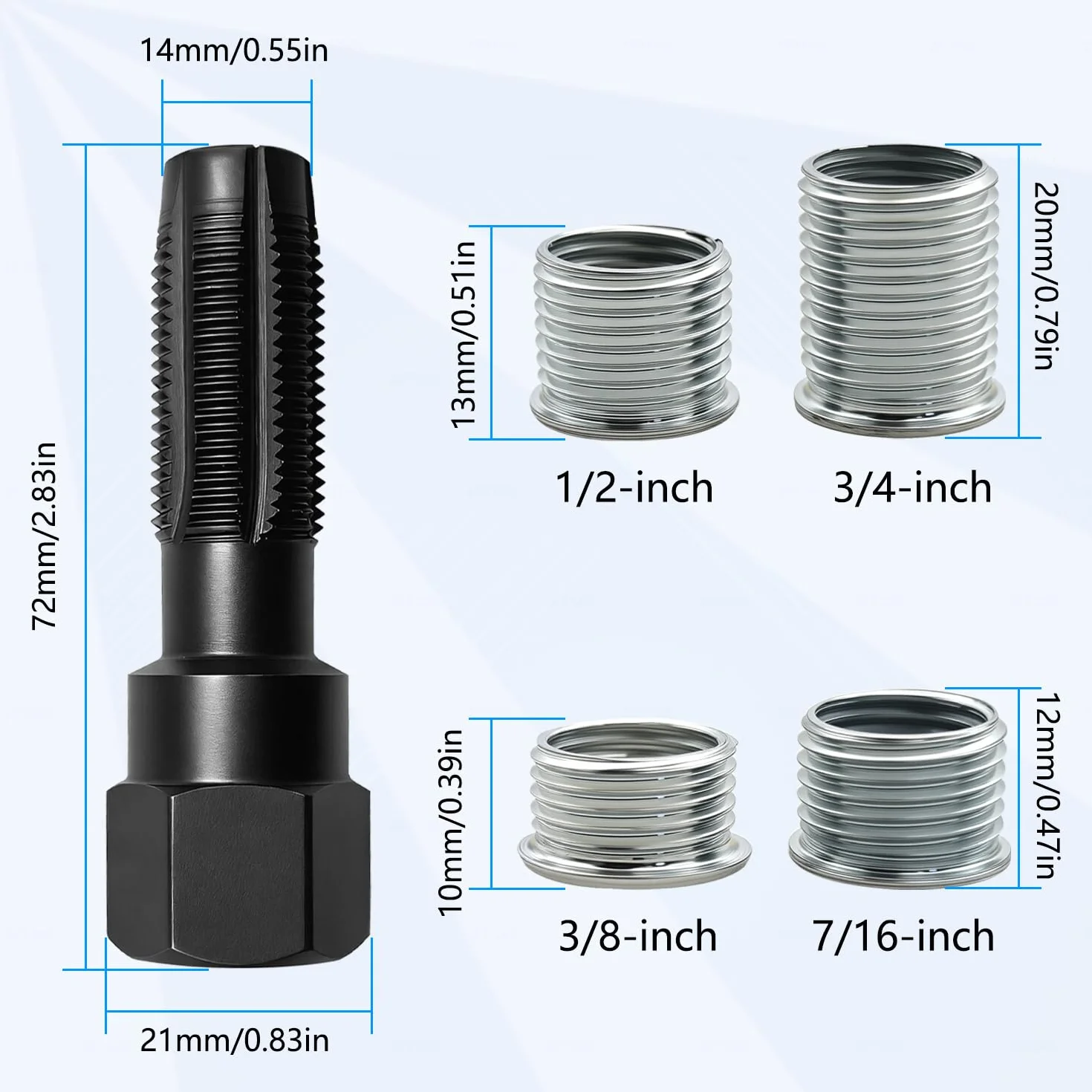 ZKTOOL 5 Piezas M14 x 1.25 Kit de Reparación de Roscas de Bujía, Kit de Roscado de Cabeza de Cilindro, Herramienta de Reparación de Roscas de Cilindro de 14 mm Reamer, 4 Insertos de Rosca