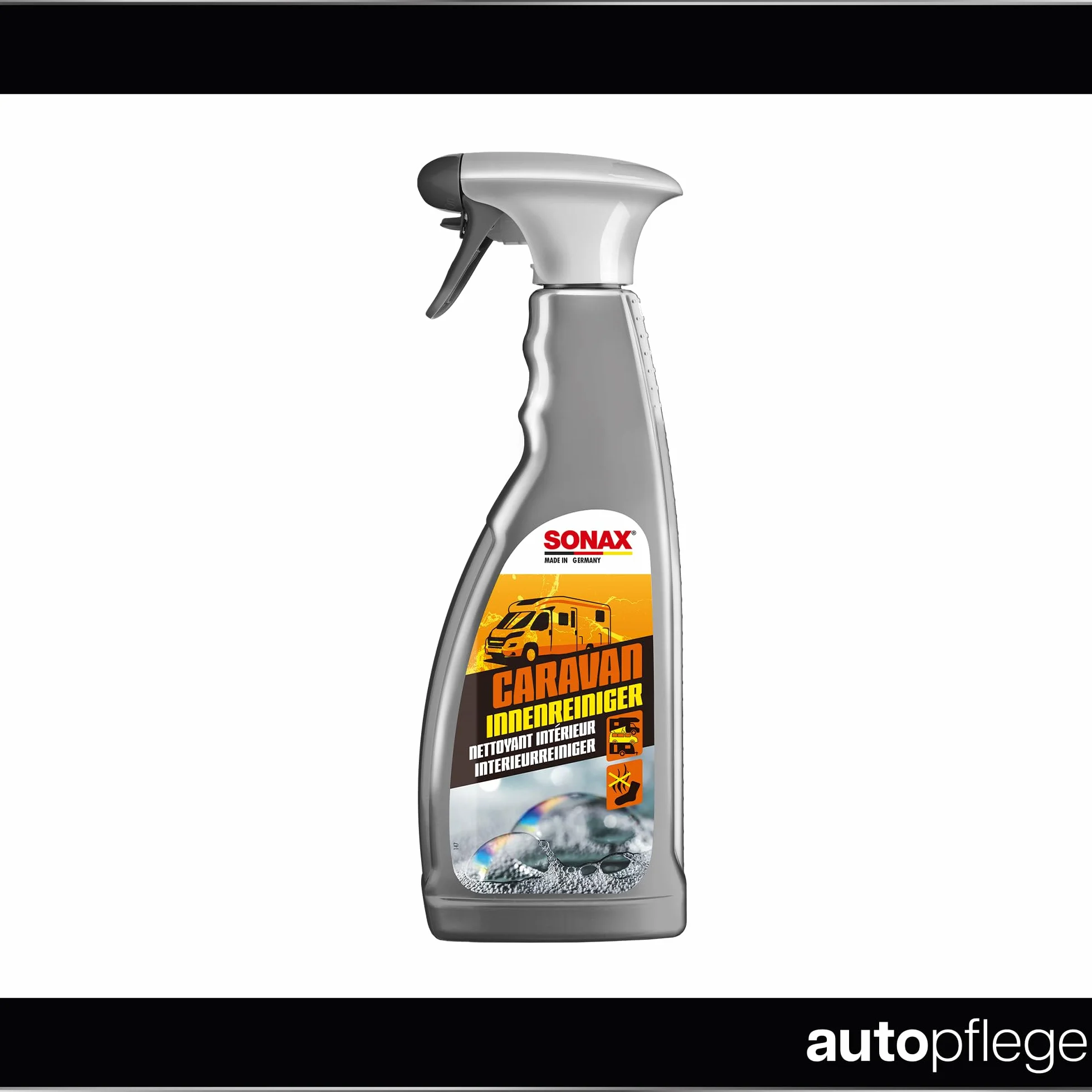 Sonax Caravan - Juego de limpieza de interiores para autocaravanas, 750 ml, con eliminador de olores y paño de microfibra, para plásticos, cuero, madera, aluminio y superficies pintadas o laminadas en