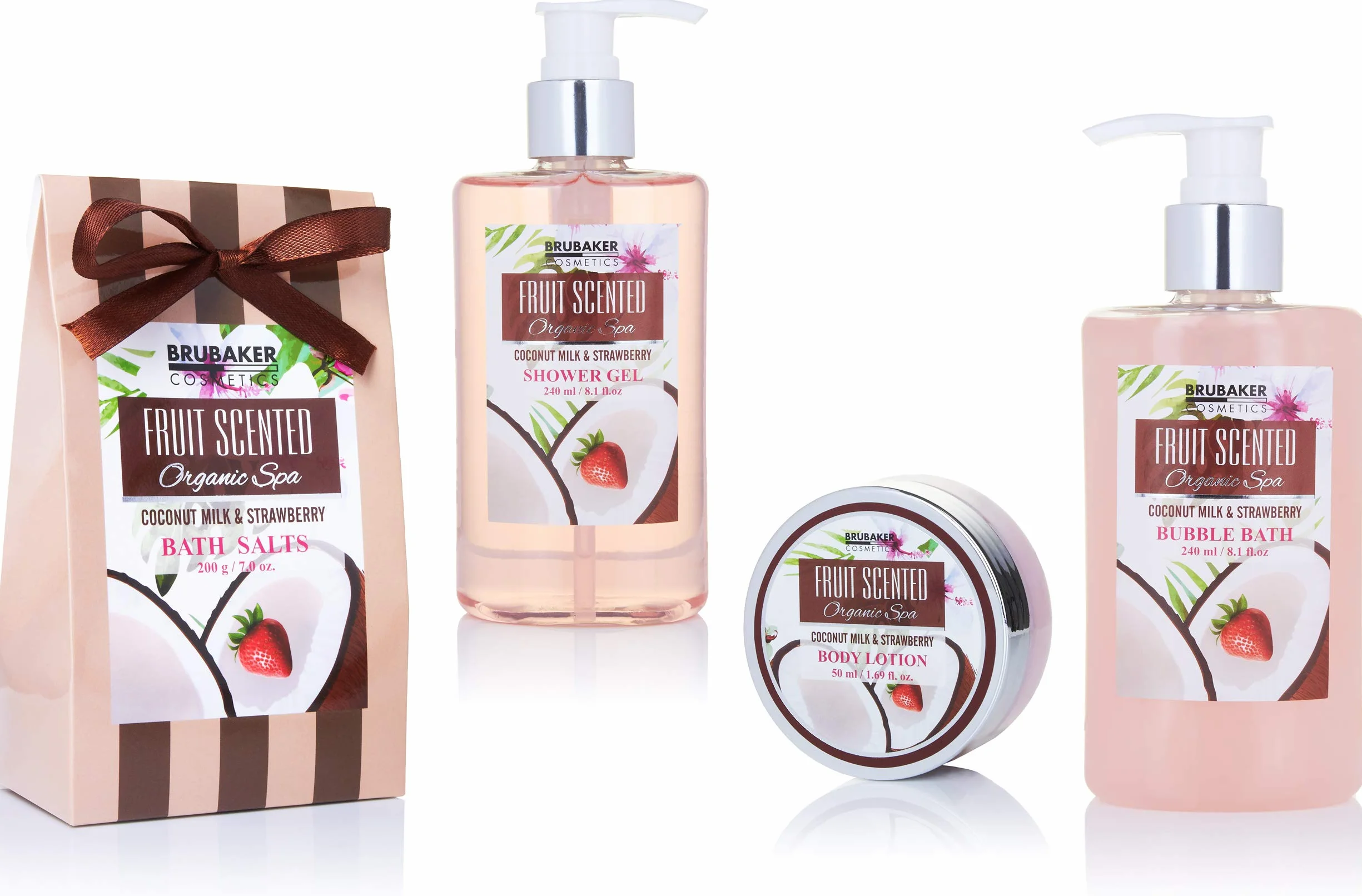 BRUBAKER Cosmetics Set de Baño y Ducha Leche de Coco y Fresa 5 piezas Regalo Mujer