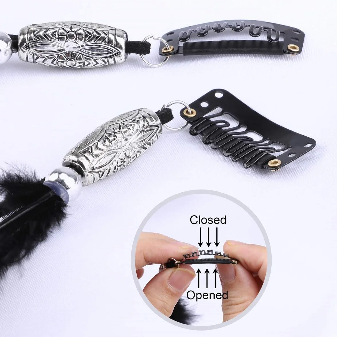 Boho Hippie Clips Cabello Plumas, 6PCS Mujer Pluma Extensiones, Accesorios Festival Halloween