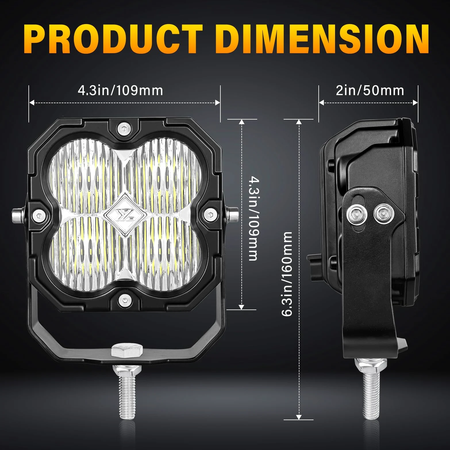 PICAA 2X Faro de trabajo LED,4 Pulgadas 30W 3000LM Haz Flood,5500K | con cableado Kit 12V,enlazable Luz conducción,IP67, para coche SUV 4x4 todoterreno camión tractor ATV UTV Moto Barco